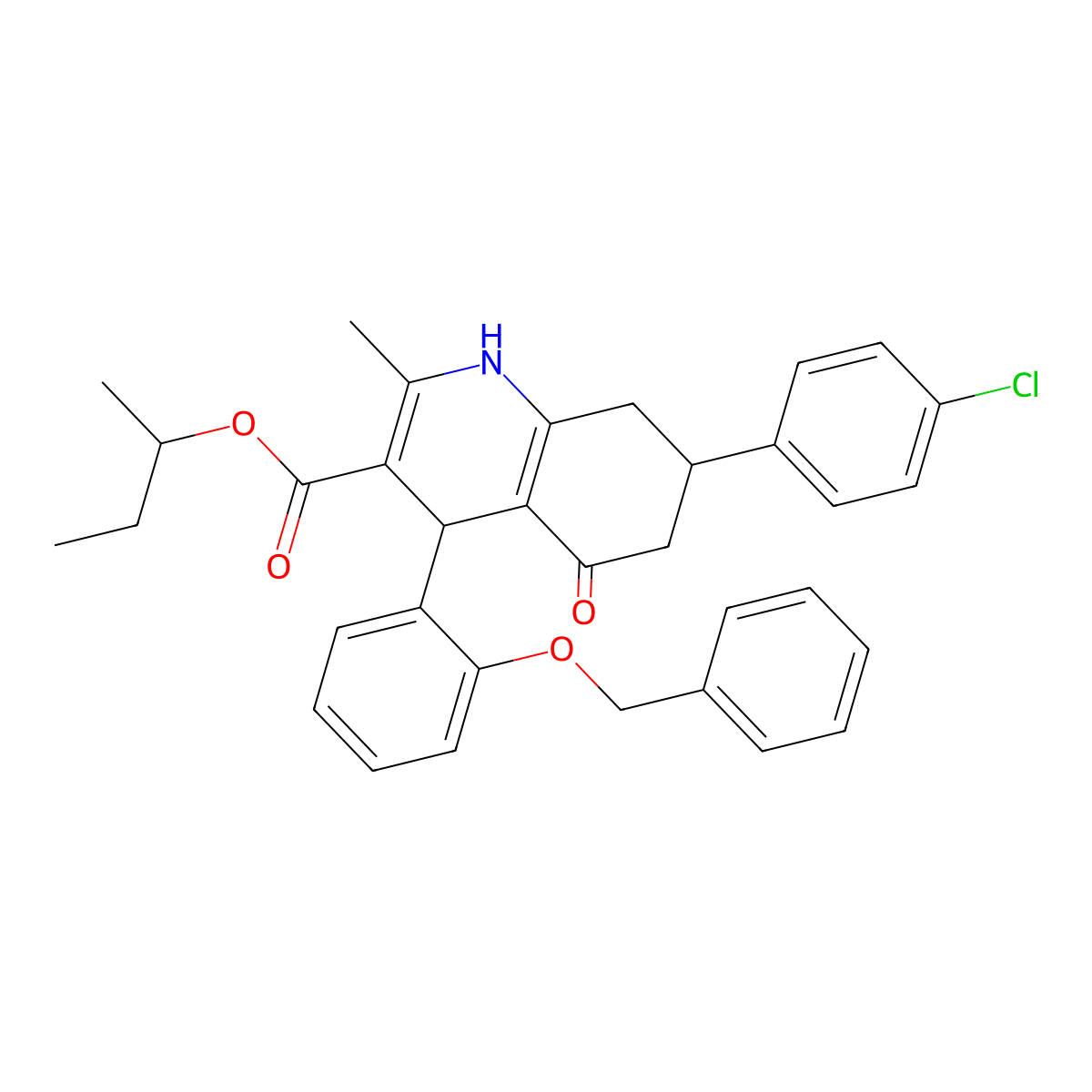Butan-2-yl 4-[2-(benzyloxy)phenyl]-7-(4-chlorophenyl)-2-methyl-5-oxo-1,4,5,6,7,8-hexahydroquinoline-3-carboxylate molecular structure, CAS 318235-51-7