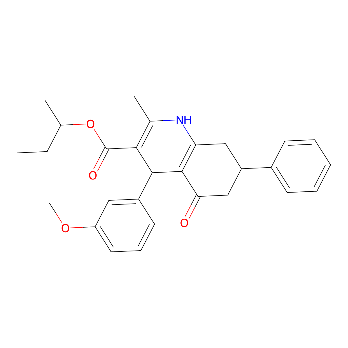 Butan-2-yl 4-(3-methoxyphenyl)-2-methyl-5-oxo-7-phenyl-1,4,5,6,7,8-hexahydroquinoline-3-carboxylate molecular structure, CAS 318235-55-1