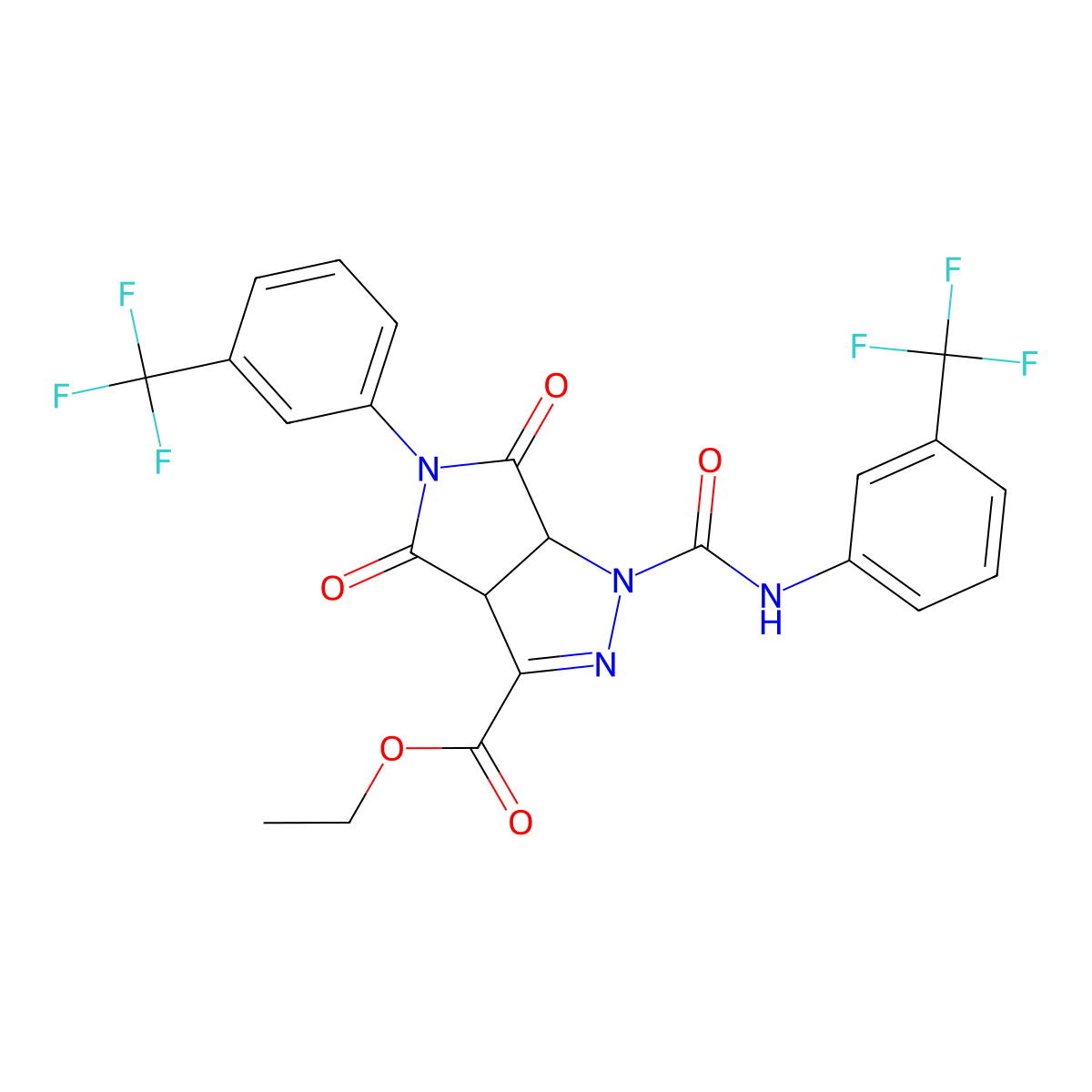 Ethyl 4,6-dioxo-1-{[3-(trifluoromethyl)anilino]carbonyl}-5-[3-(trifluoromethyl)phenyl]-1,3a,4,5,6,6a-hexahydropyrrolo[3,4-c]pyrazole-3-carboxylate molecular structure, CAS 318237-89-7