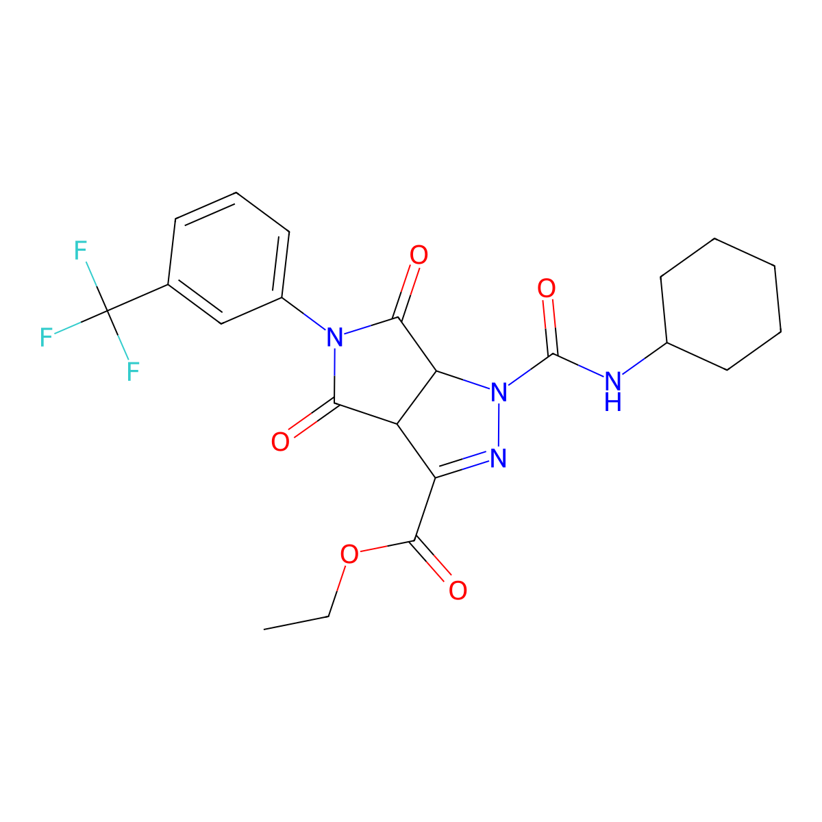 Ethyl 1-[(cyclohexylamino)carbonyl]-4,6-dioxo-5-[3-(trifluoromethyl)phenyl]-1,3a,4,5,6,6a-hexahydropyrrolo[3,4-c]pyrazole-3-carboxylate molecular structure, CAS 318237-94-4