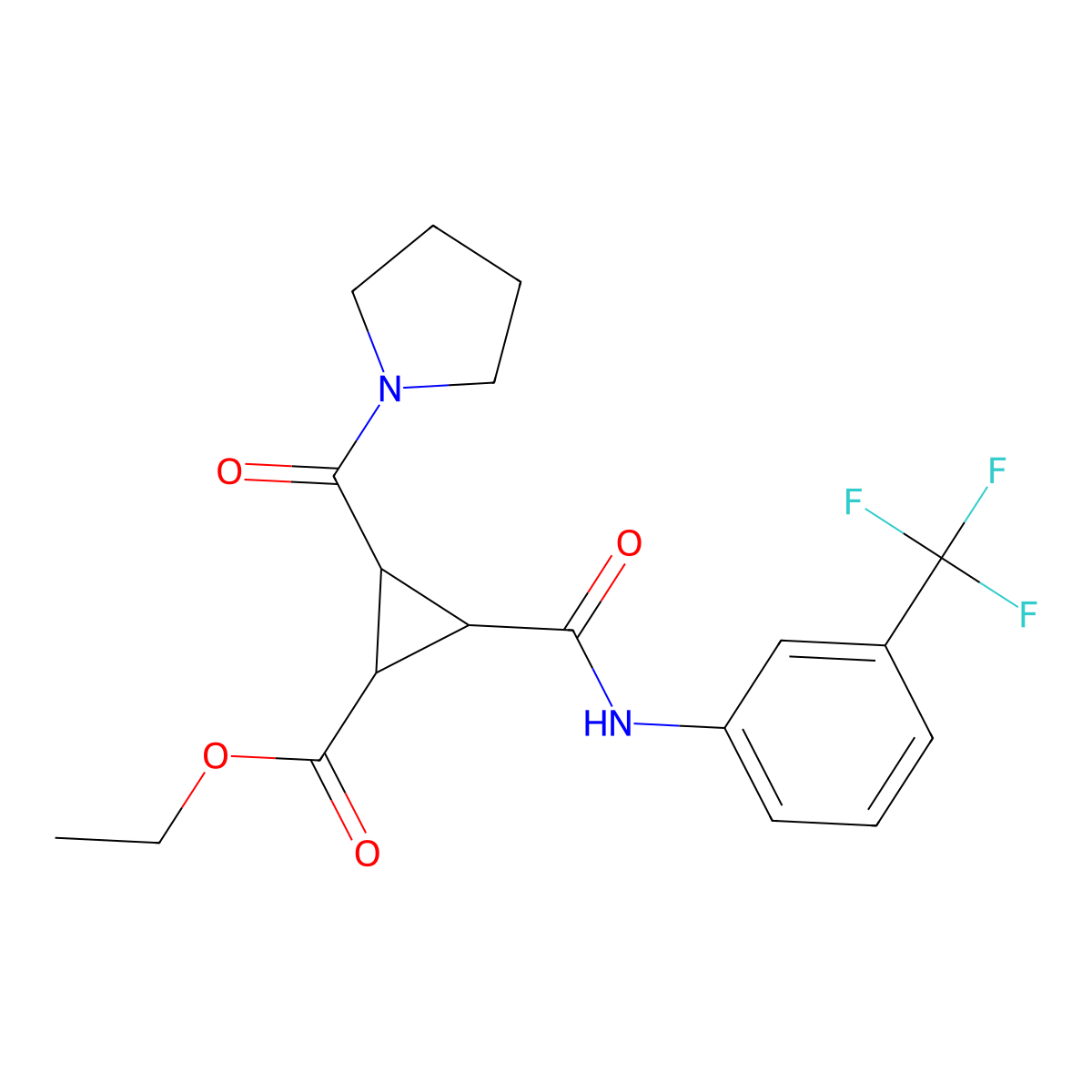 Ethyl 2-(1-pyrrolidinylcarbonyl)-3-{[3-(trifluoromethyl)anilino]carbonyl}cyclopropanecarboxylate molecular structure, CAS 318237-95-5