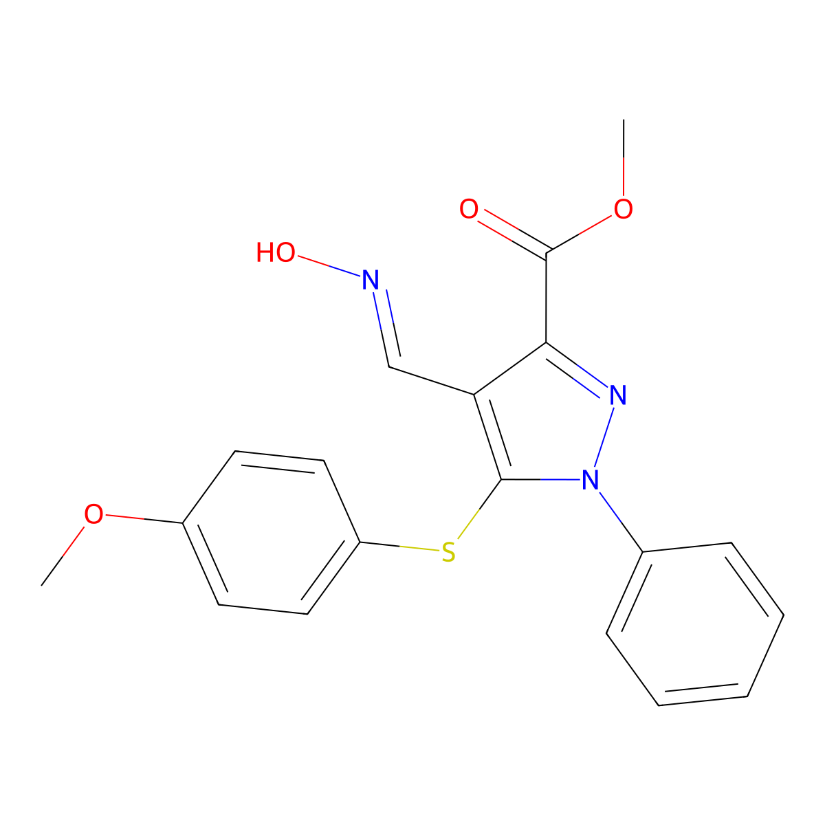 methyl 4-[(hydroxyimino)methyl]-5-[(4-methoxyphenyl)sulfanyl]-1-phenyl-1H-pyrazole-3-carboxylate molecular structure, CAS 318237-98-8