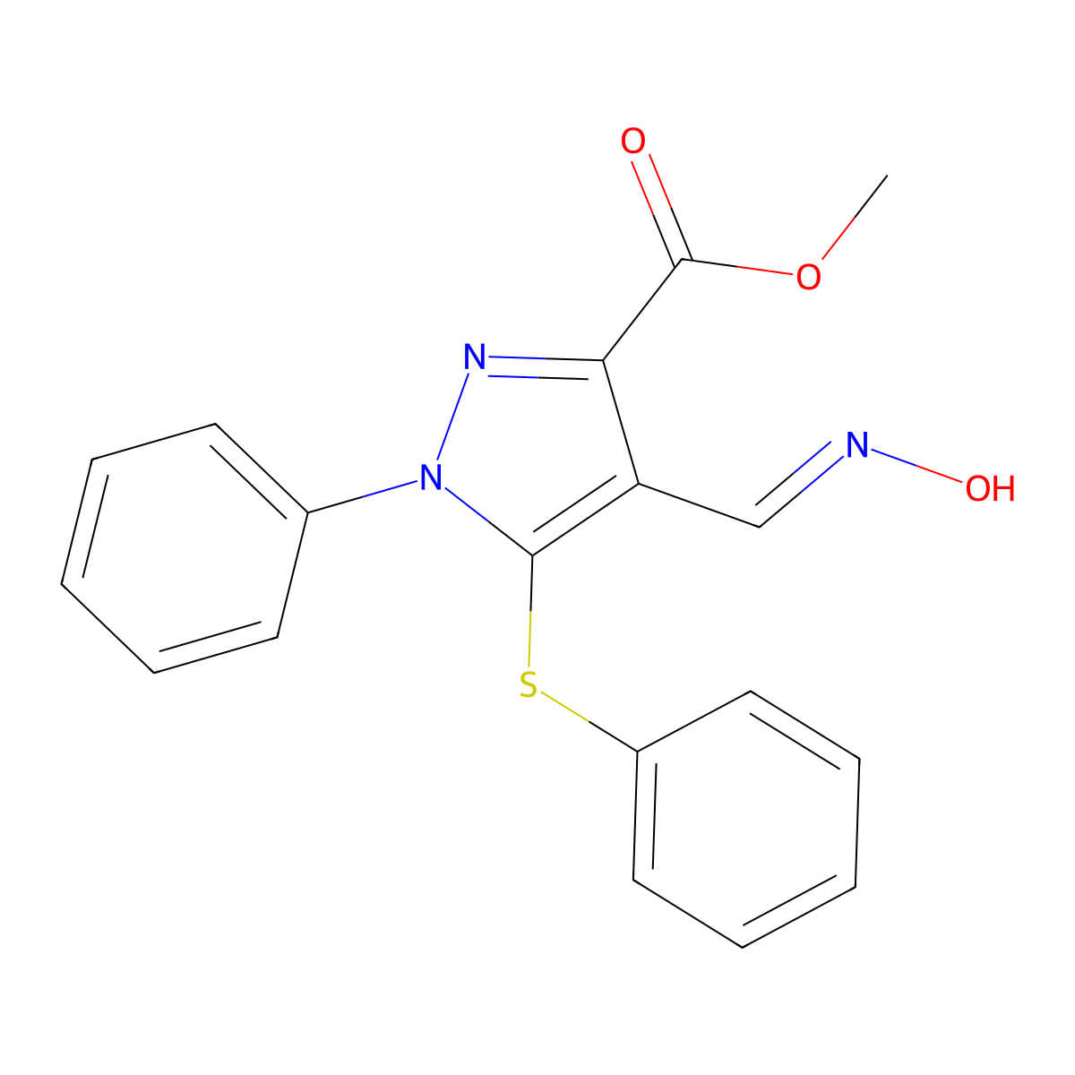 methyl 4-[(hydroxyimino)methyl]-1-phenyl-5-(phenylsulfanyl)-1H-pyrazole-3-carboxylate molecular structure, CAS 318238-02-7