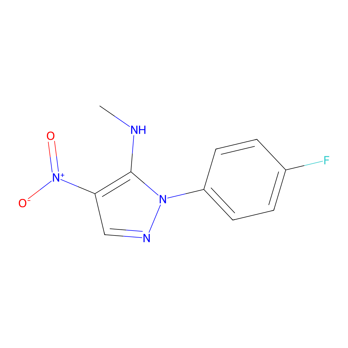 1-(4-fluorophenyl)-N-methyl-4-nitro-1H-pyrazol-5-amine molecular structure, CAS 318238-08-3