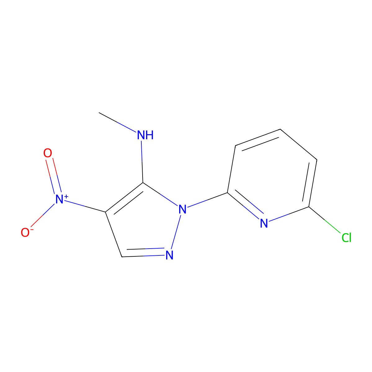 1-(6-chloro-2-pyridinyl)-N-methyl-4-nitro-1H-pyrazol-5-amine molecular structure, CAS 318238-09-4