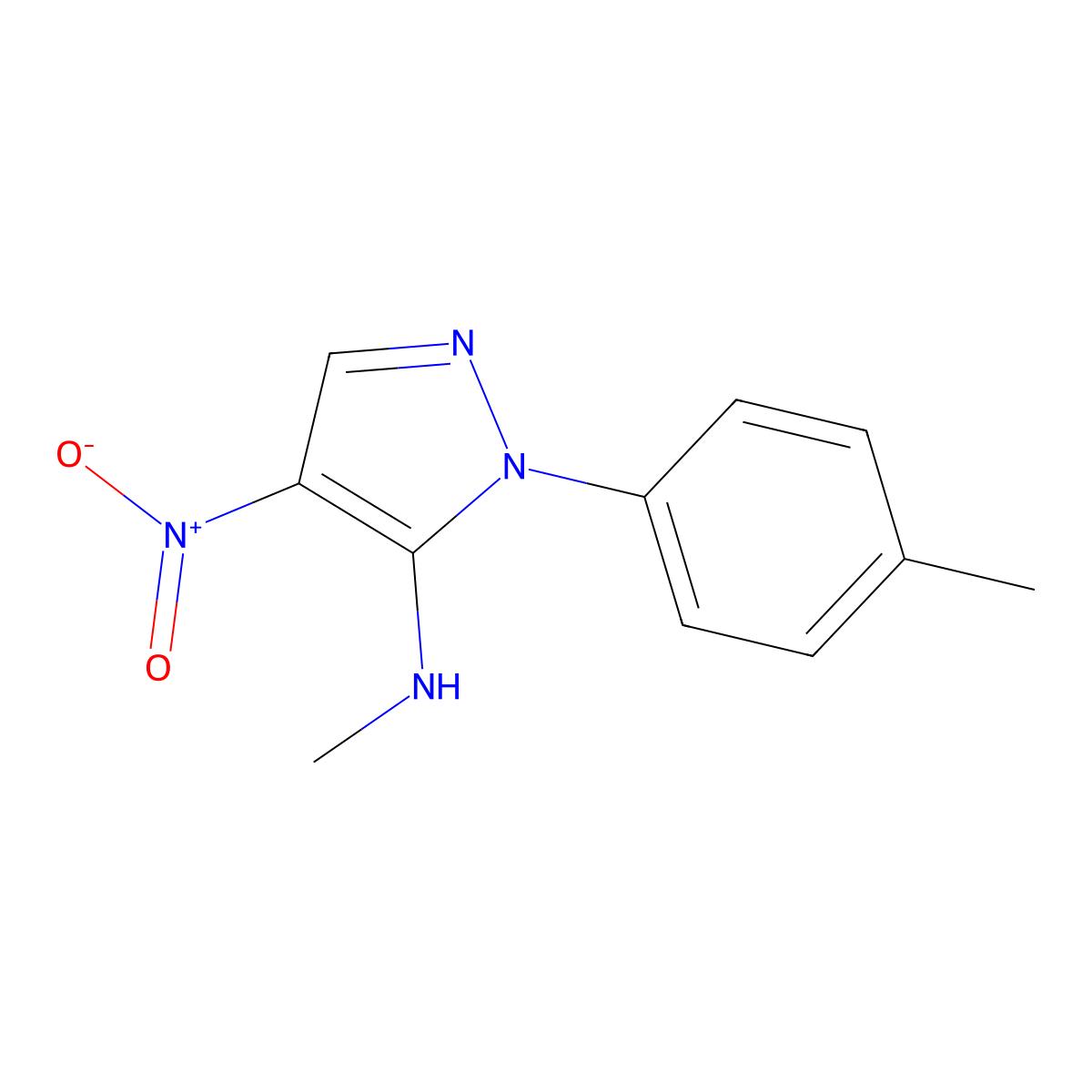 N-methyl-1-(4-methylphenyl)-4-nitro-1H-pyrazol-5-amine molecular structure, CAS 318238-12-9