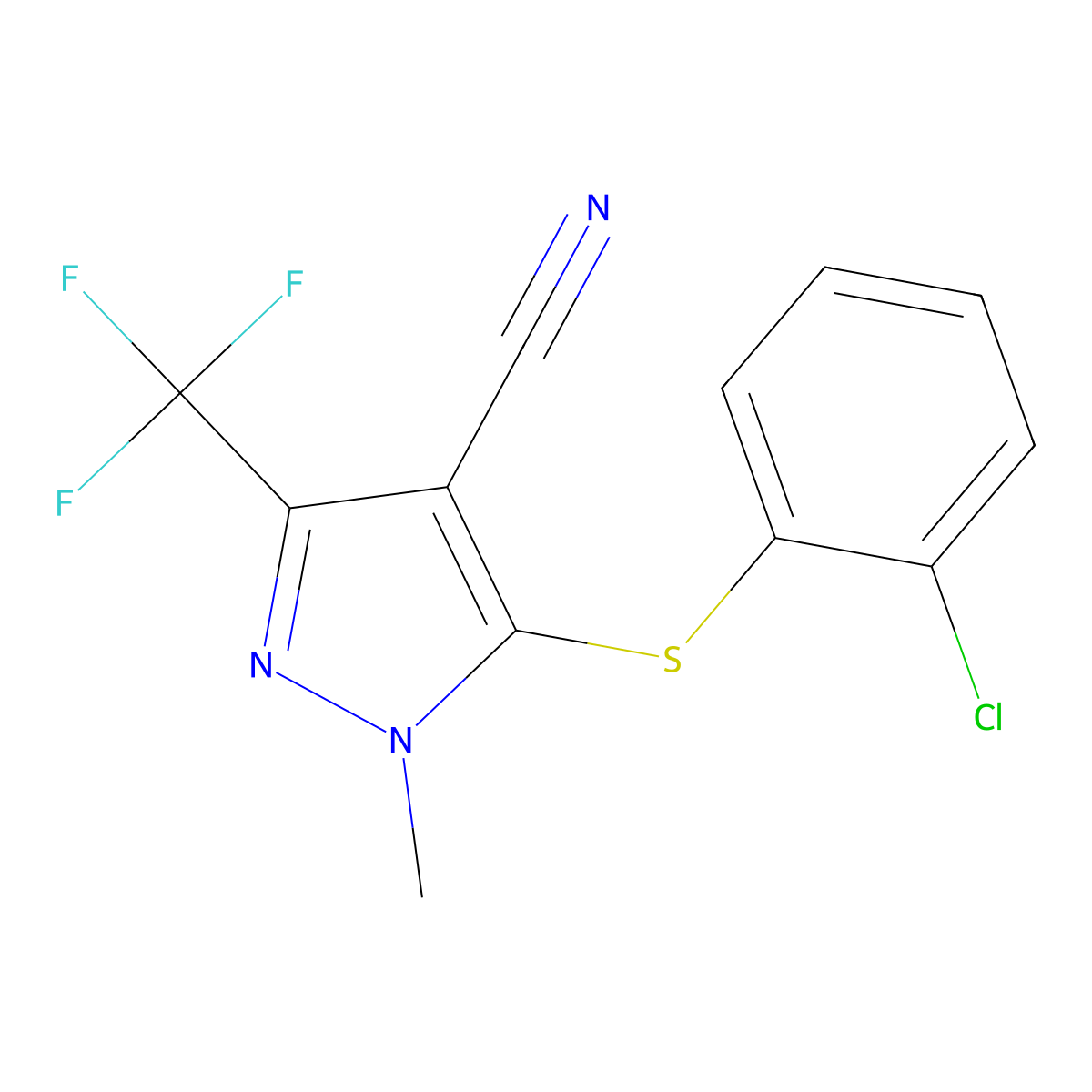 5-[(2-chlorophenyl)sulfanyl]-1-methyl-3-(trifluoromethyl)-1H-pyrazole-4-carbonitrile molecular structure, CAS 318239-36-0