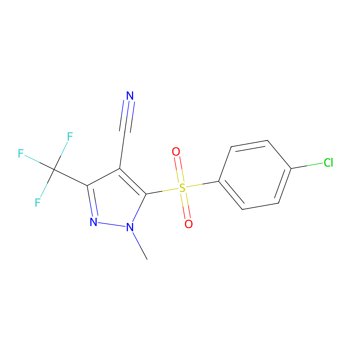 5-[(4-chlorophenyl)sulfonyl]-1-methyl-3-(trifluoromethyl)-1H-pyrazole-4-carbonitrile molecular structure, CAS 318239-39-3