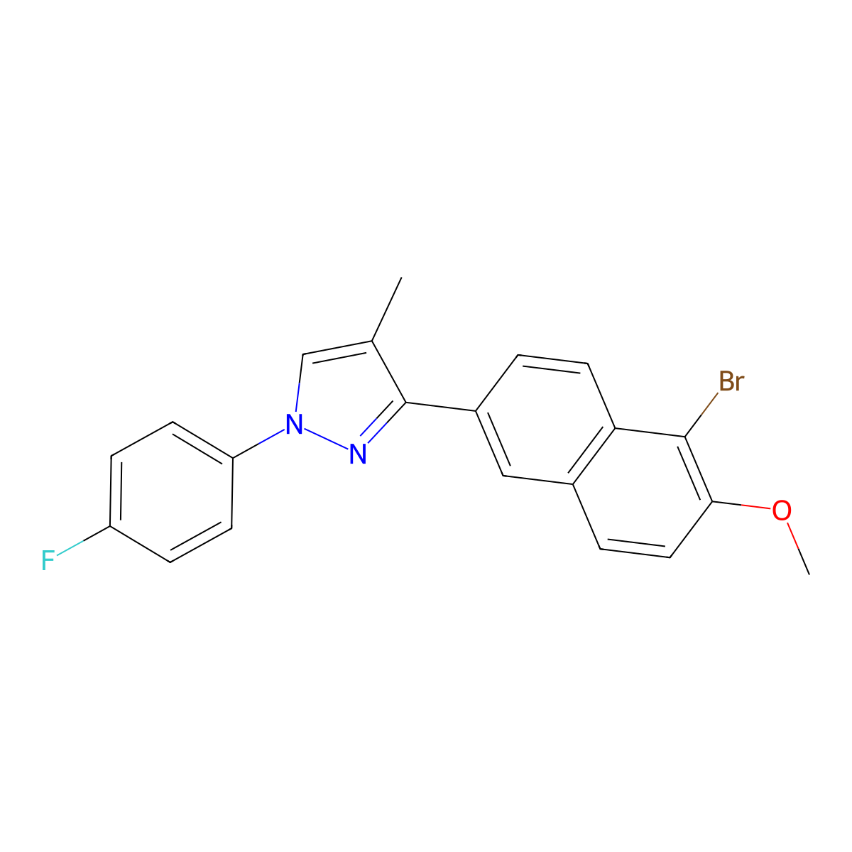 3-(5-bromo-6-methoxy-2-naphthyl)-1-(4-fluorophenyl)-4-methyl-1H-pyrazole molecular structure, CAS 318239-44-0