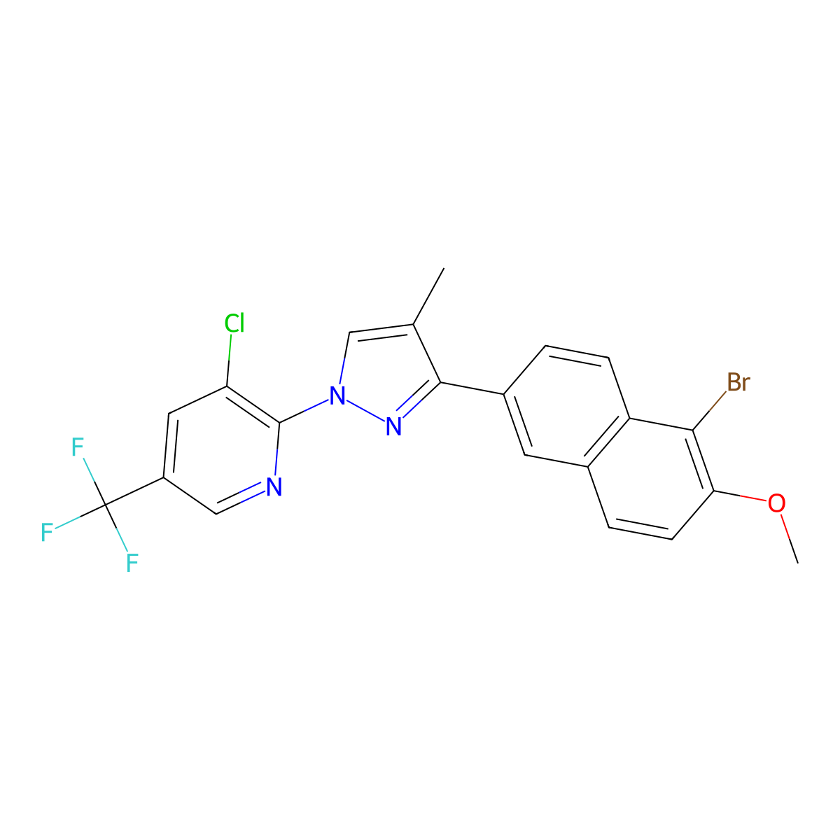 2-[3-(5-bromo-6-methoxy-2-naphthyl)-4-methyl-1H-pyrazol-1-yl]-3-chloro-5-(trifluoromethyl)pyridine molecular structure, CAS 318239-45-1