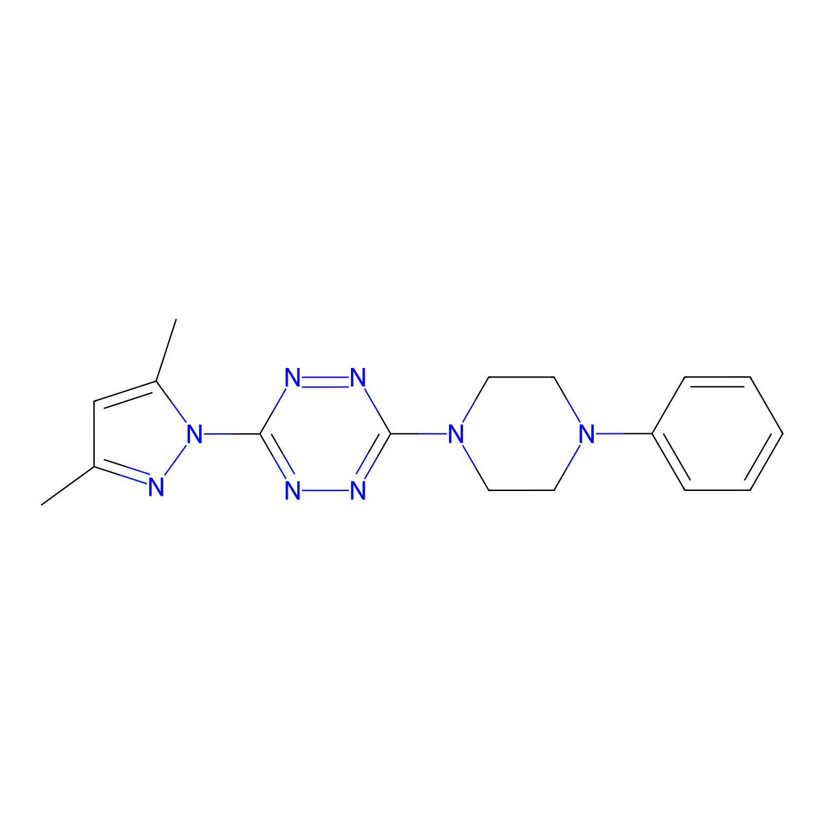 3-(3,5-dimethyl-1H-pyrazol-1-yl)-6-(4-phenylpiperazino)-1,2,4,5-tetraazine molecular structure, CAS 318239-47-3