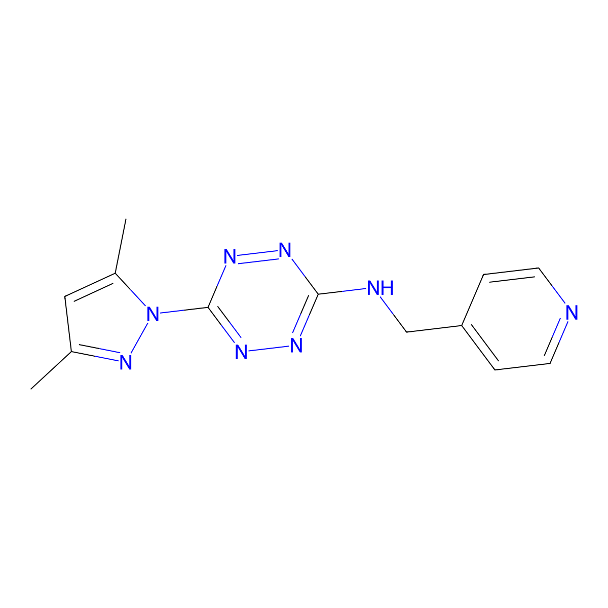 6-(3,5-dimethyl-1H-pyrazol-1-yl)-N-(4-pyridinylmethyl)-1,2,4,5-tetraazin-3-amine molecular structure, CAS 318239-49-5