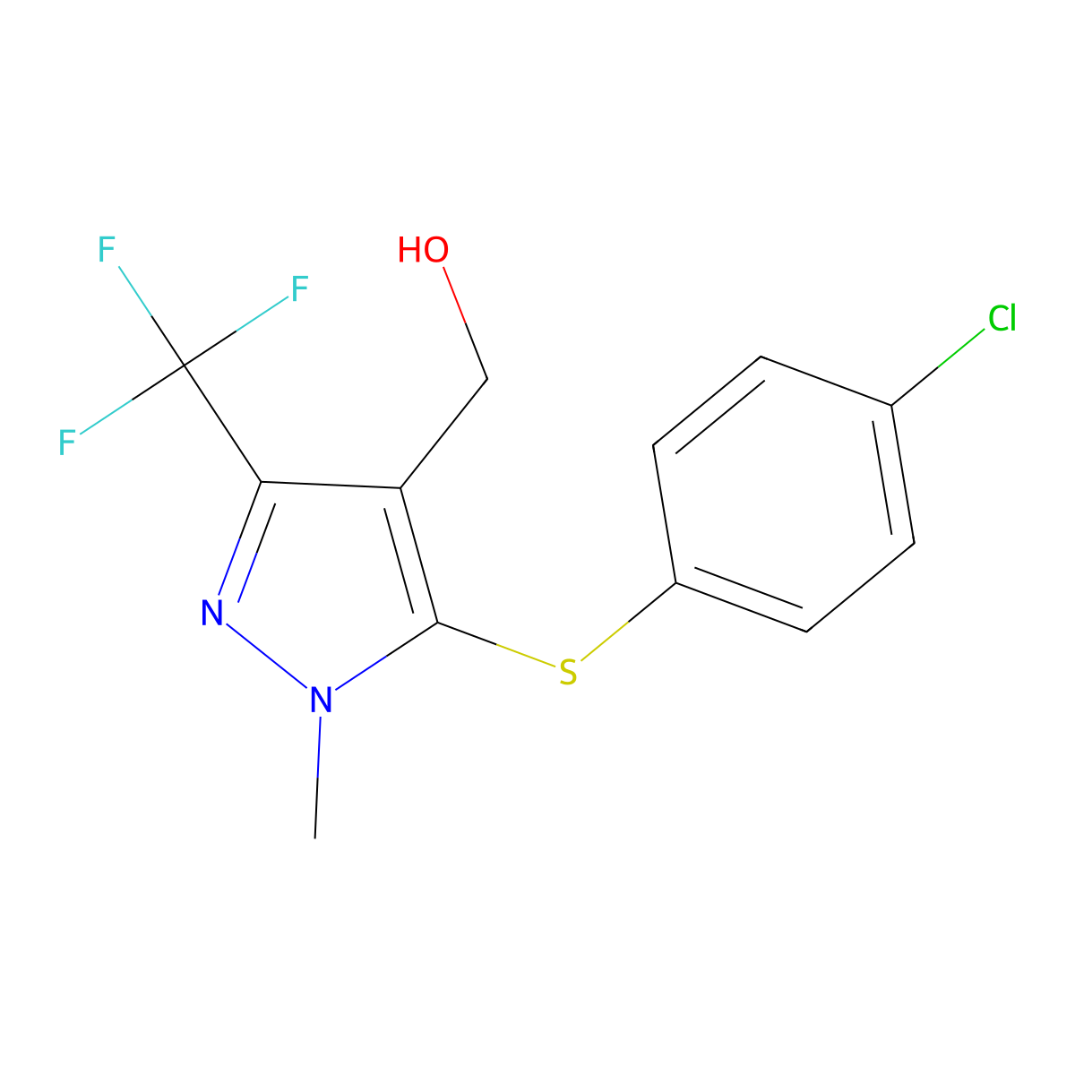 [5-[(4-Chlorophenyl)sulfanyl]-1-methyl-3-(trifluoromethyl)-1H-pyrazol-4-yl]methanol molecular structure, CAS 318239-52-0