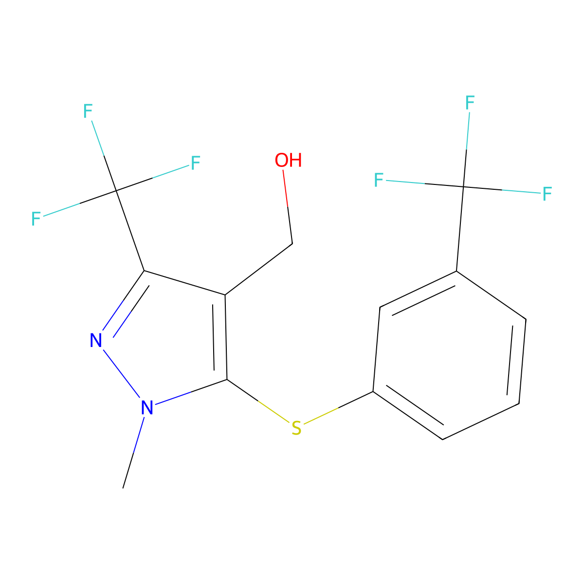 (1-Methyl-3-(trifluoromethyl)-5-{[3-(trifluoro-methyl)phenyl]sulfanyl}-1H-pyrazol-4-yl)methanol molecular structure, CAS 318239-53-1
