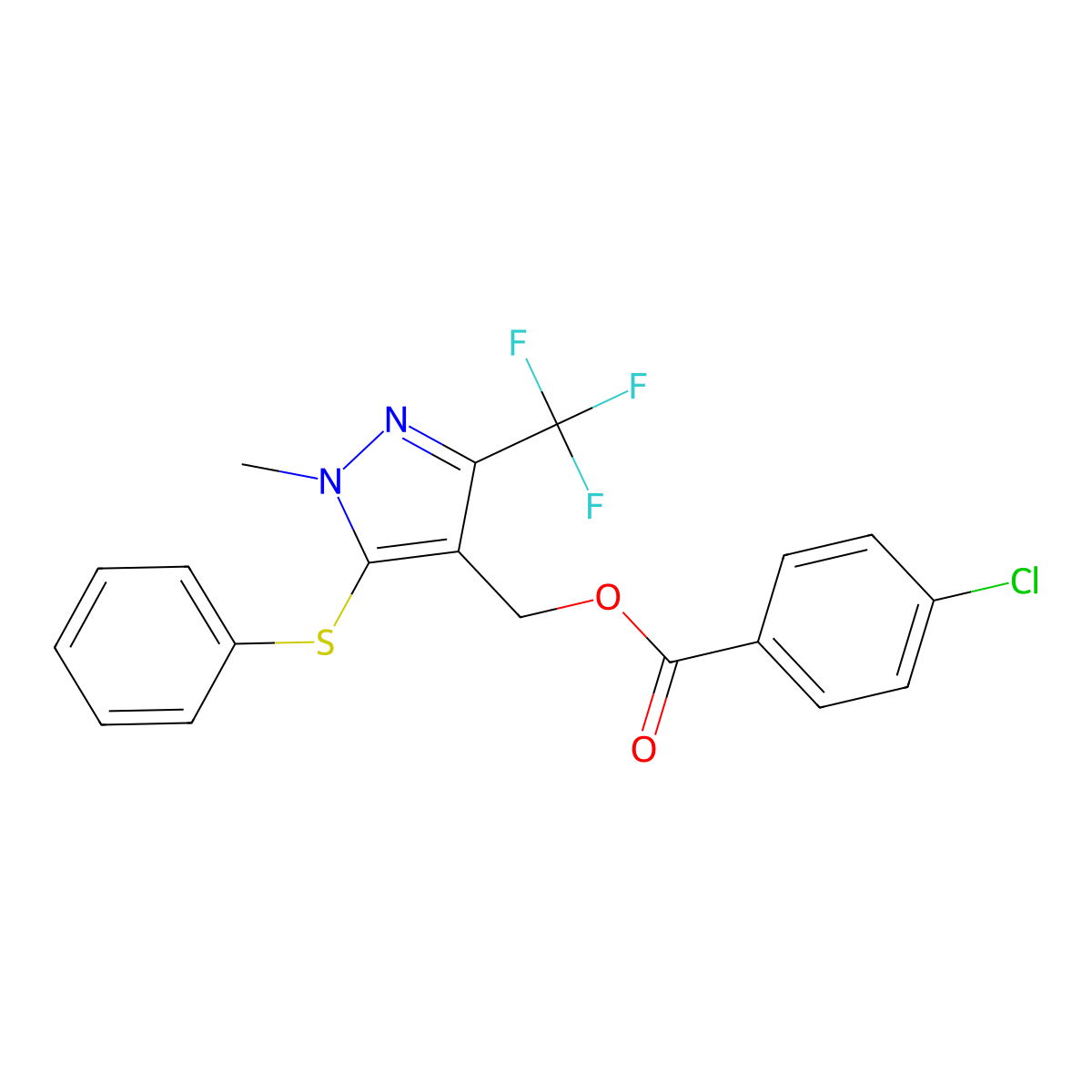 [1-Methyl-5-phenylsulfanyl-3-(trifluoromethyl)pyrazol-4-yl]methyl 4-chlorobenzoate molecular structure, CAS 318239-54-2