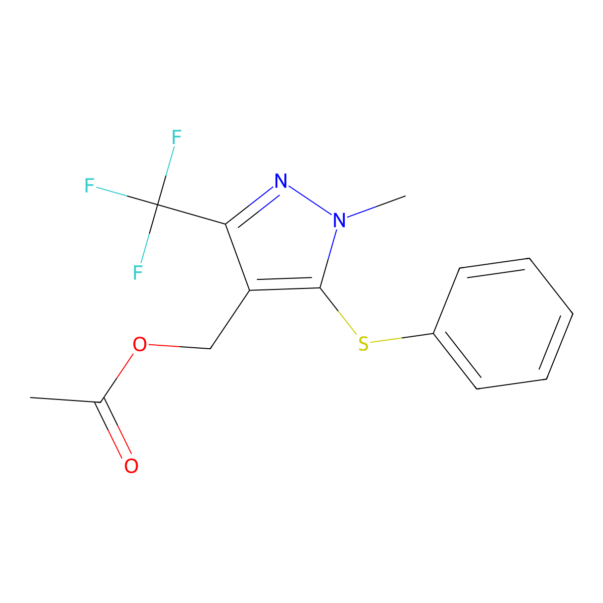[1-methyl-5-(phenylsulfanyl)-3-(trifluoromethyl)-1H-pyrazol-4-yl]methyl acetate molecular structure, CAS 318239-55-3
