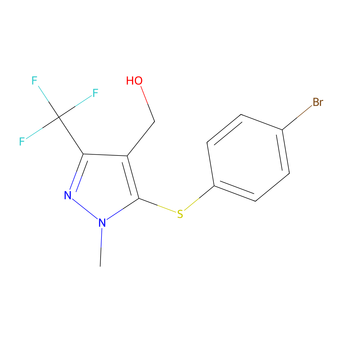 5-(4-Bromophenylthio)-4-(hydroxymethyl)-1-methyl-3-(trifluoromethyl)-1h-pyrazole molecular structure, CAS 318239-56-4