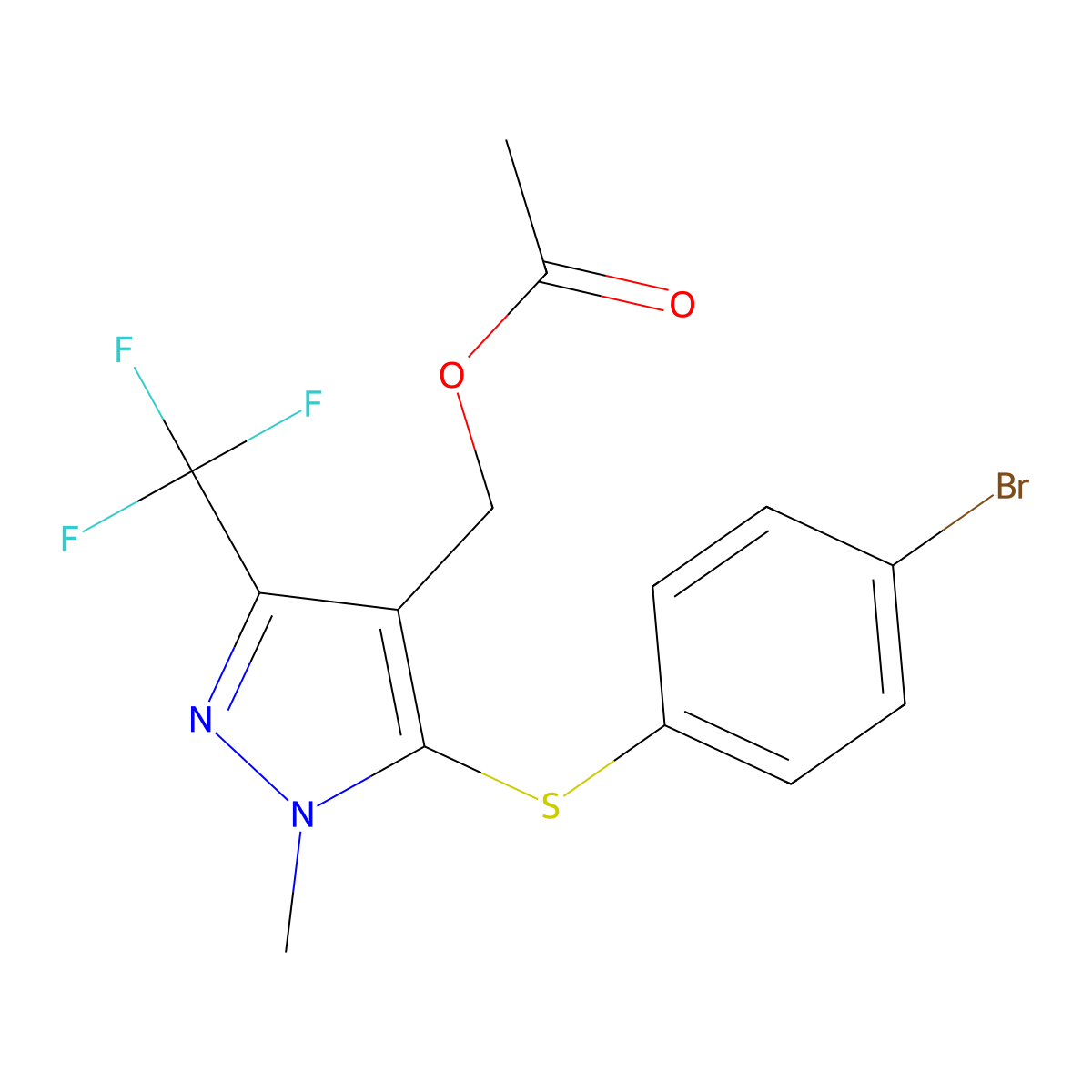 [5-[(4-bromophenyl)sulfanyl]-1-methyl-3-(trifluoromethyl)-1H-pyrazol-4-yl]methyl acetate molecular structure, CAS 318239-58-6