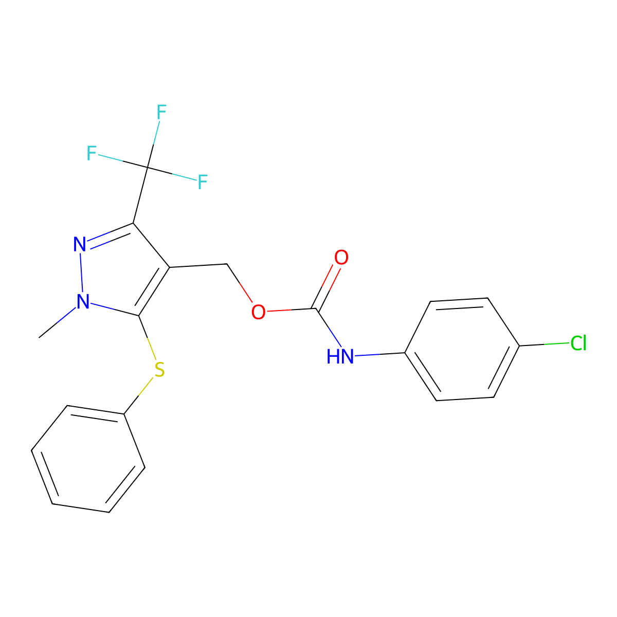 [1-methyl-5-(phenylsulfanyl)-3-(trifluoromethyl)-1H-pyrazol-4-yl]methyl N-(4-chlorophenyl)carbamate molecular structure, CAS 318239-63-3