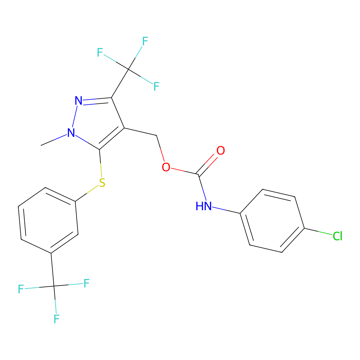 (1-methyl-3-(trifluoromethyl)-5-{[3-(trifluoromethyl)phenyl]sulfanyl}-1H-pyrazol-4-yl)methyl N-(4-chlorophenyl)carbamate molecular structure, CAS 318239-64-4