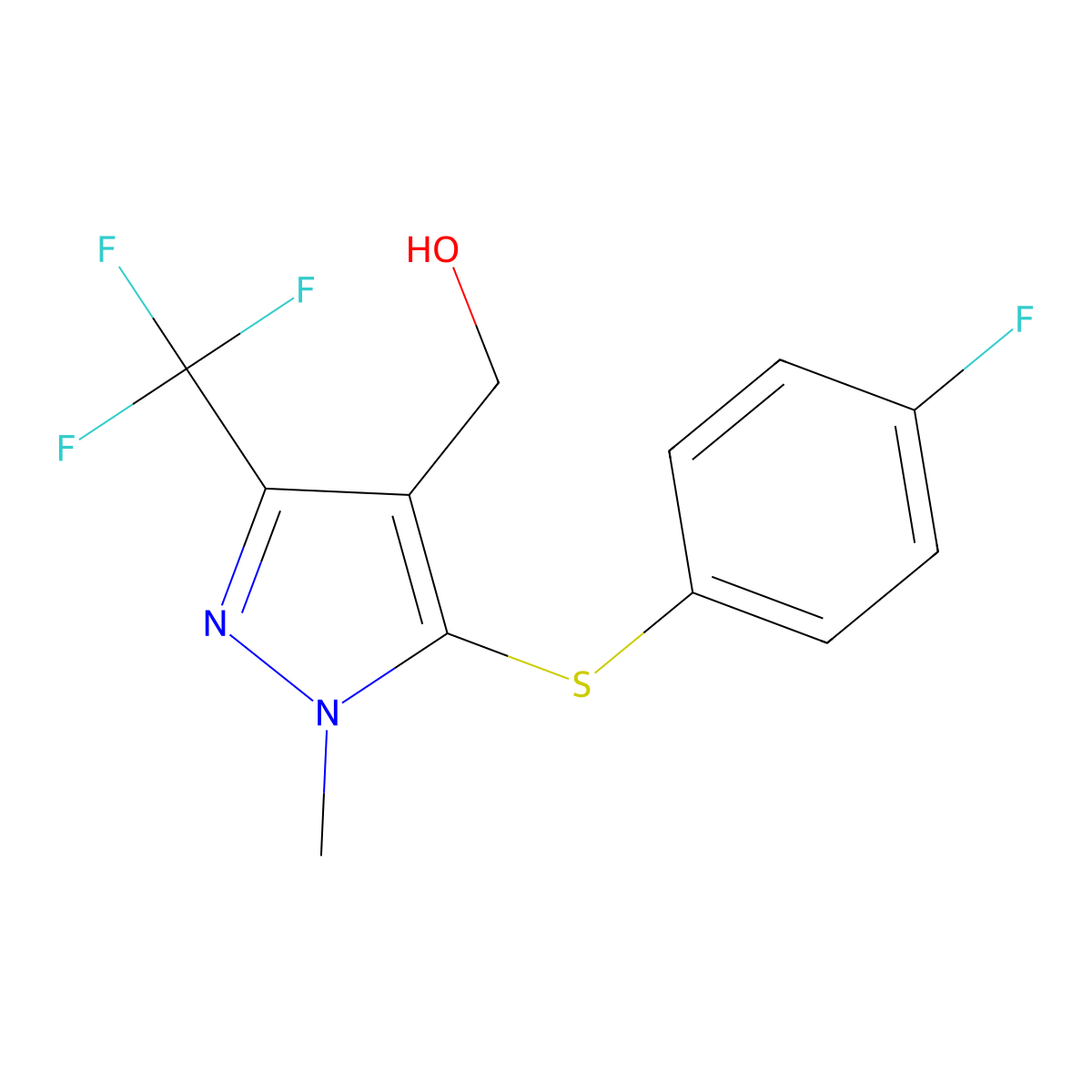 (5-((4-Fluorophenyl)thio)-1-methyl-3-(trifluoromethyl)-1H-pyrazol-4-yl)methanol molecular structure, CAS 318239-65-5