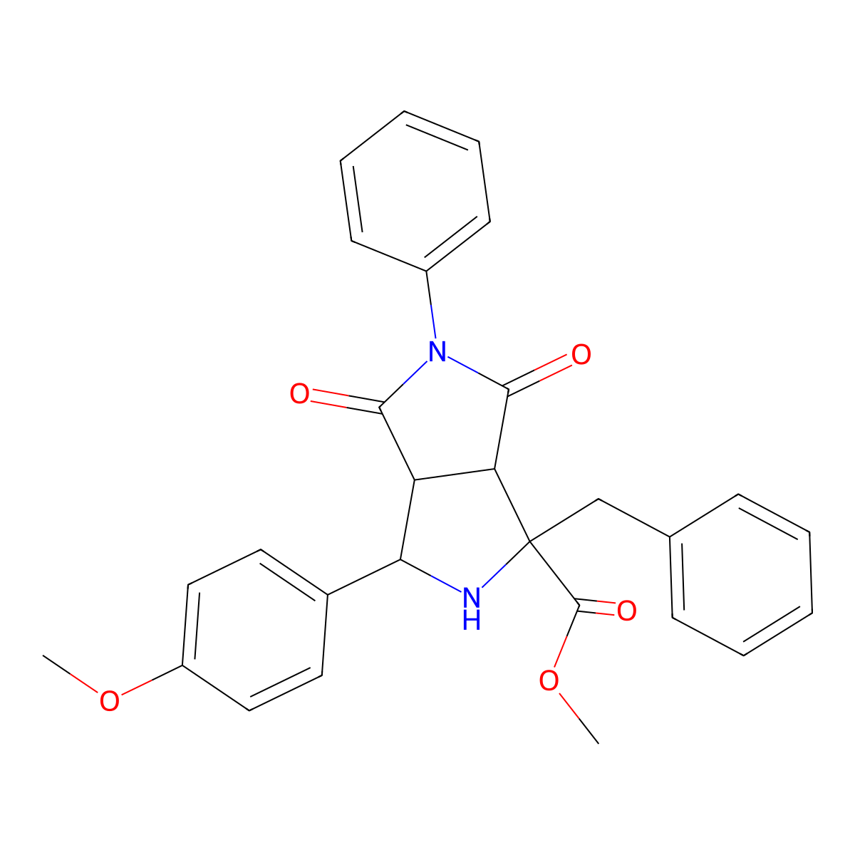 Methyl 1-benzyl-3-(4-methoxyphenyl)-4,6-dioxo-5-phenyloctahydropyrrolo[3,4-c]pyrrole-1-carboxylate molecular structure, CAS 318239-69-9