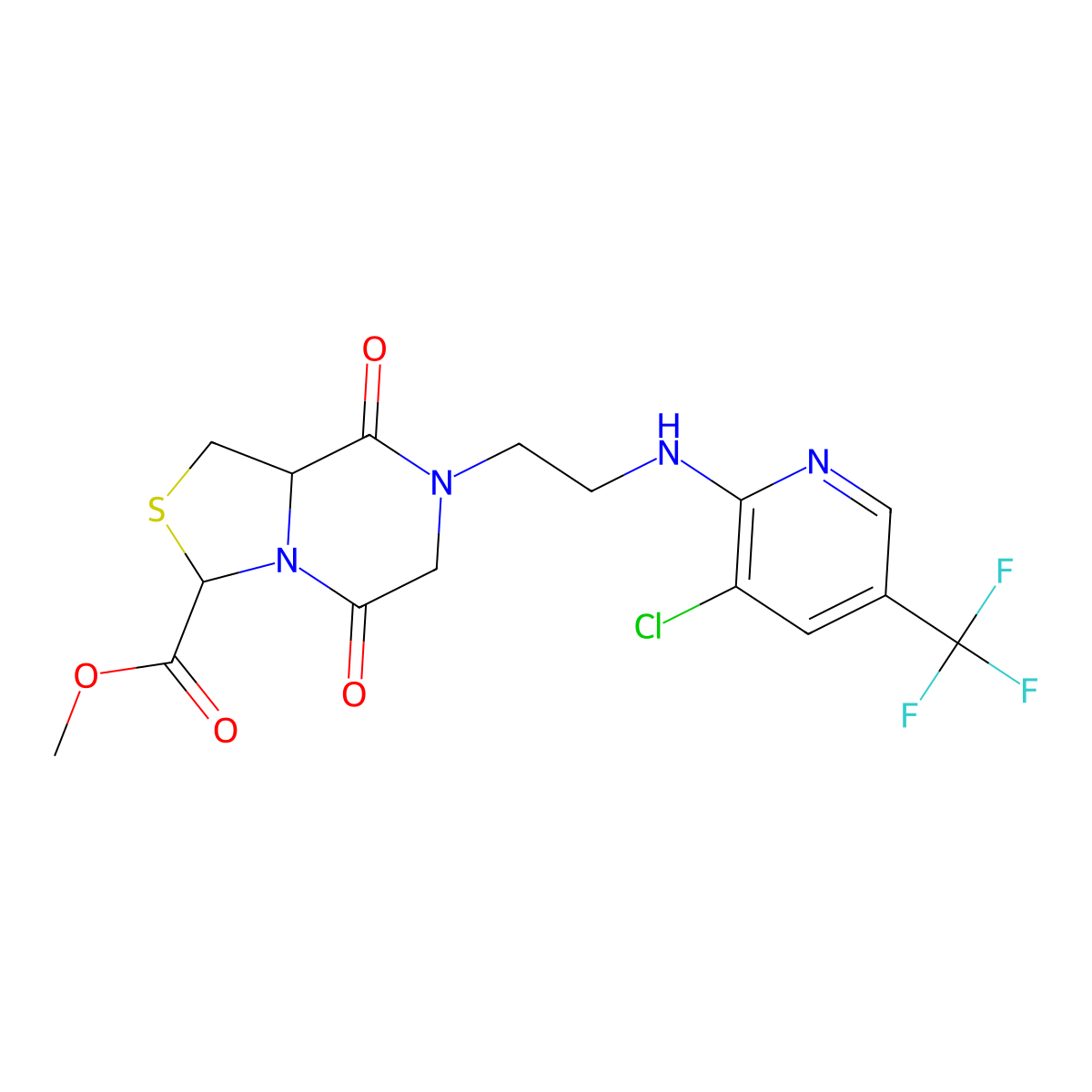 Methyl 7-(2-{[3-chloro-5-(trifluoromethyl)-2-pyridinyl]amino}ethyl)-5,8-dioxohexahydro[1,3]thiazolo[3,4-a]pyrazine-3-carboxylate molecular structure, CAS 318247-37-9