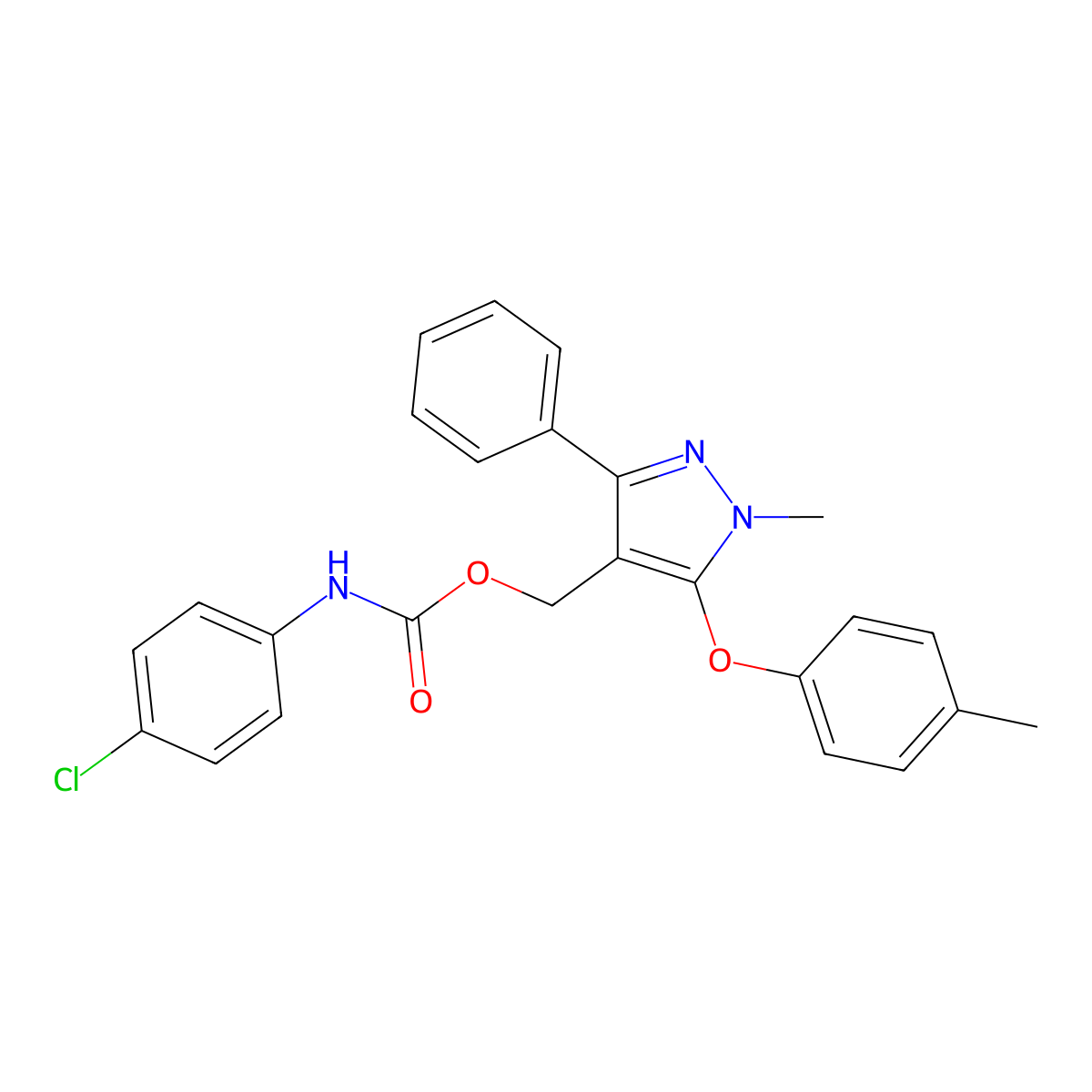 [1-methyl-5-(4-methylphenoxy)-3-phenyl-1H-pyrazol-4-yl]methyl N-(4-chlorophenyl)carbamate molecular structure, CAS 318247-43-7