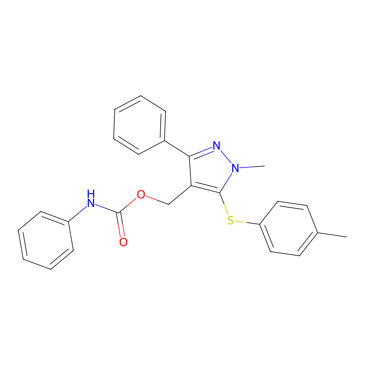 {1-methyl-5-[(4-methylphenyl)sulfanyl]-3-phenyl-1H-pyrazol-4-yl}methyl N-phenylcarbamate molecular structure, CAS 318247-44-8