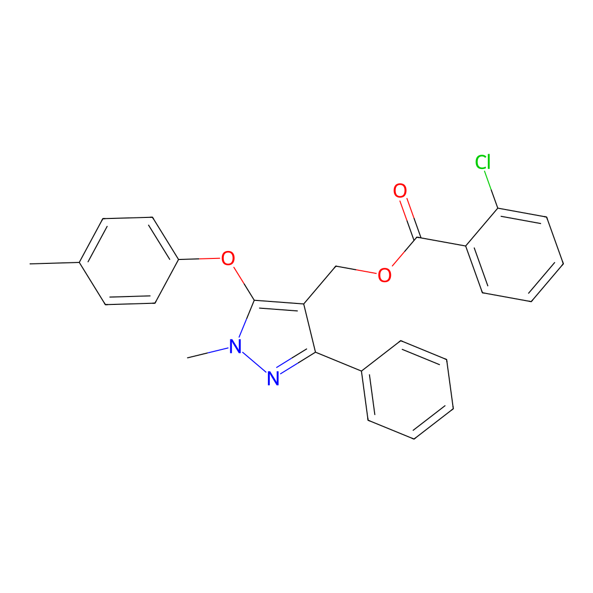 [1-methyl-5-(4-methylphenoxy)-3-phenyl-1H-pyrazol-4-yl]methyl 2-chlorobenzenecarboxylate molecular structure, CAS 318247-46-0