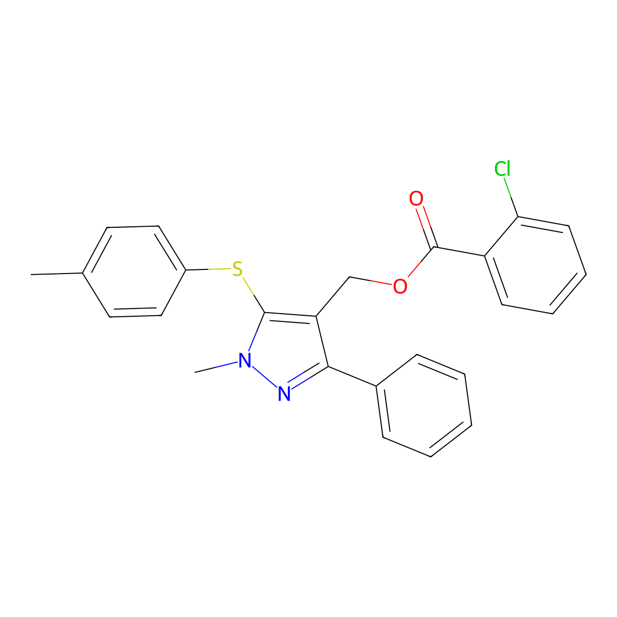 {1-methyl-5-[(4-methylphenyl)sulfanyl]-3-phenyl-1H-pyrazol-4-yl}methyl 2-chlorobenzenecarboxylate molecular structure, CAS 318247-47-1