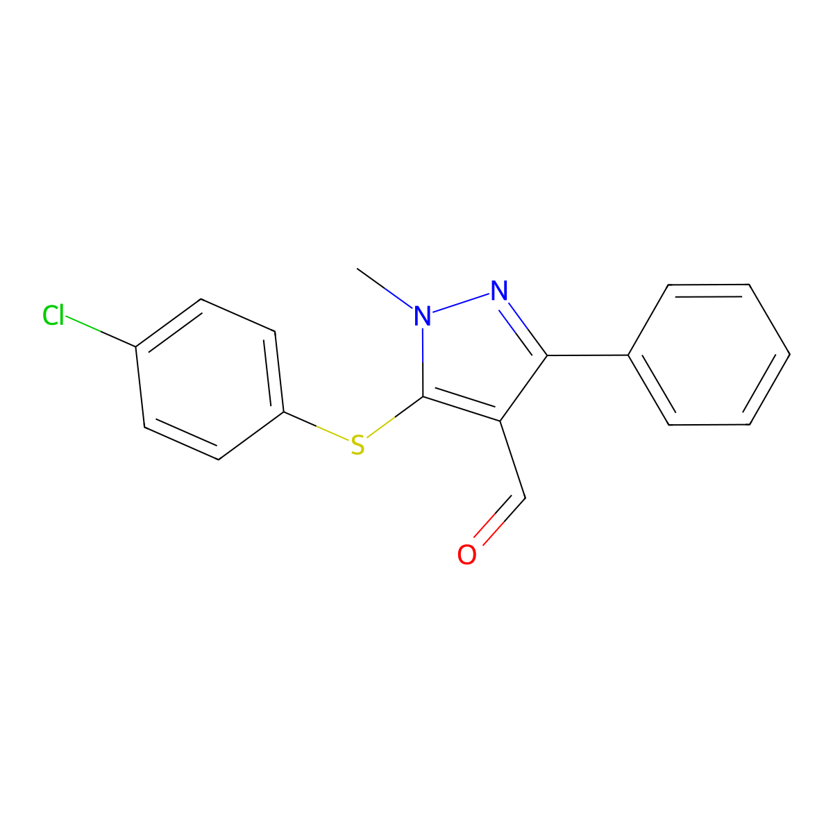 5-[(4-chlorophenyl)sulfanyl]-1-methyl-3-phenyl-1H-pyrazole-4-carbaldehyde molecular structure, CAS 318247-49-3