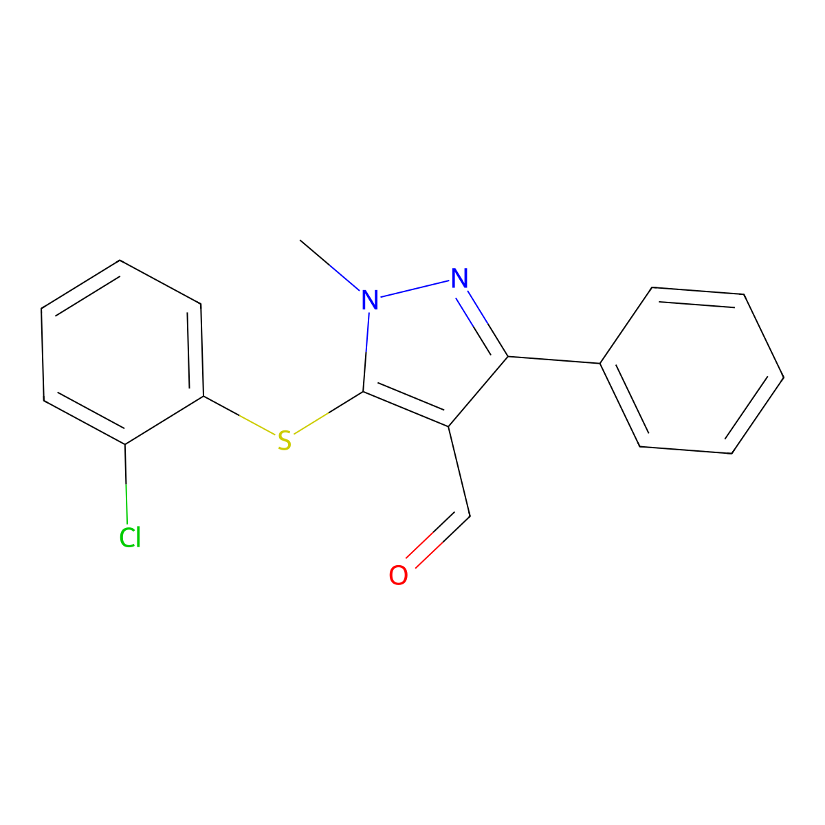 5-[(2-chlorophenyl)sulfanyl]-1-methyl-3-phenyl-1H-pyrazole-4-carbaldehyde molecular structure, CAS 318247-50-6