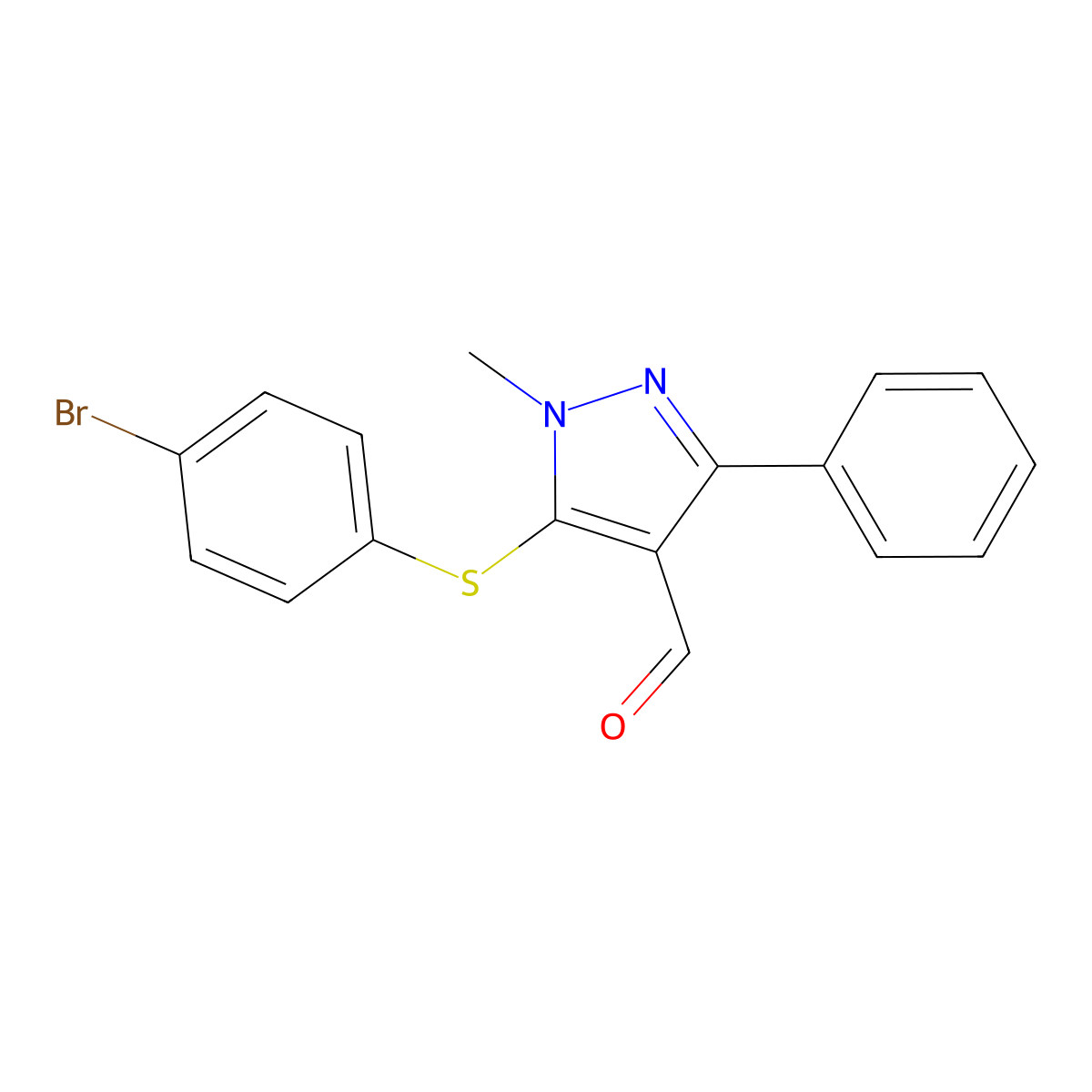 5-[(4-bromophenyl)sulfanyl]-1-methyl-3-phenyl-1H-pyrazole-4-carbaldehyde molecular structure, CAS 318247-52-8
