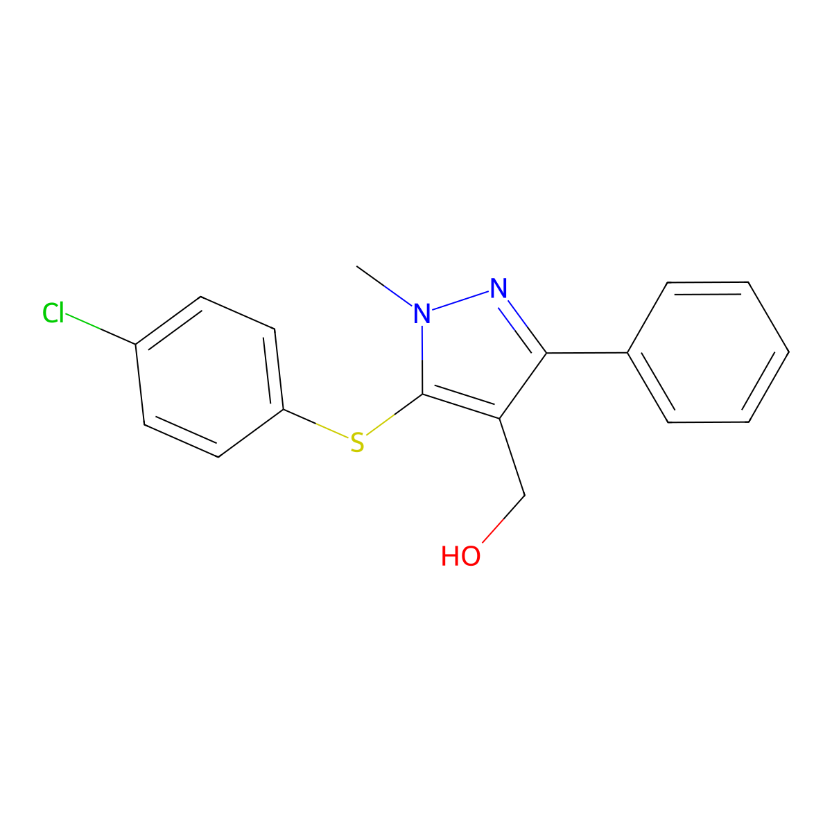 {5-[(4-chlorophenyl)sulfanyl]-1-methyl-3-phenyl-1H-pyrazol-4-yl}methanol molecular structure, CAS 318247-53-9
