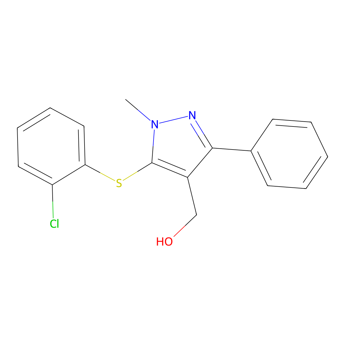 {5-[(2-chlorophenyl)sulfanyl]-1-methyl-3-phenyl-1H-pyrazol-4-yl}methanol molecular structure, CAS 318247-54-0