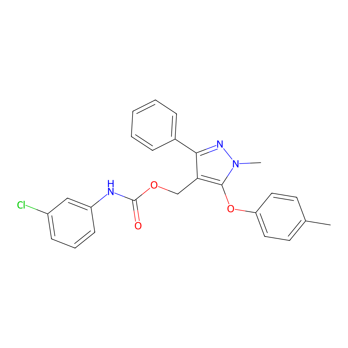[1-methyl-5-(4-methylphenoxy)-3-phenyl-1H-pyrazol-4-yl]methyl N-(3-chlorophenyl)carbamate molecular structure, CAS 318247-58-4