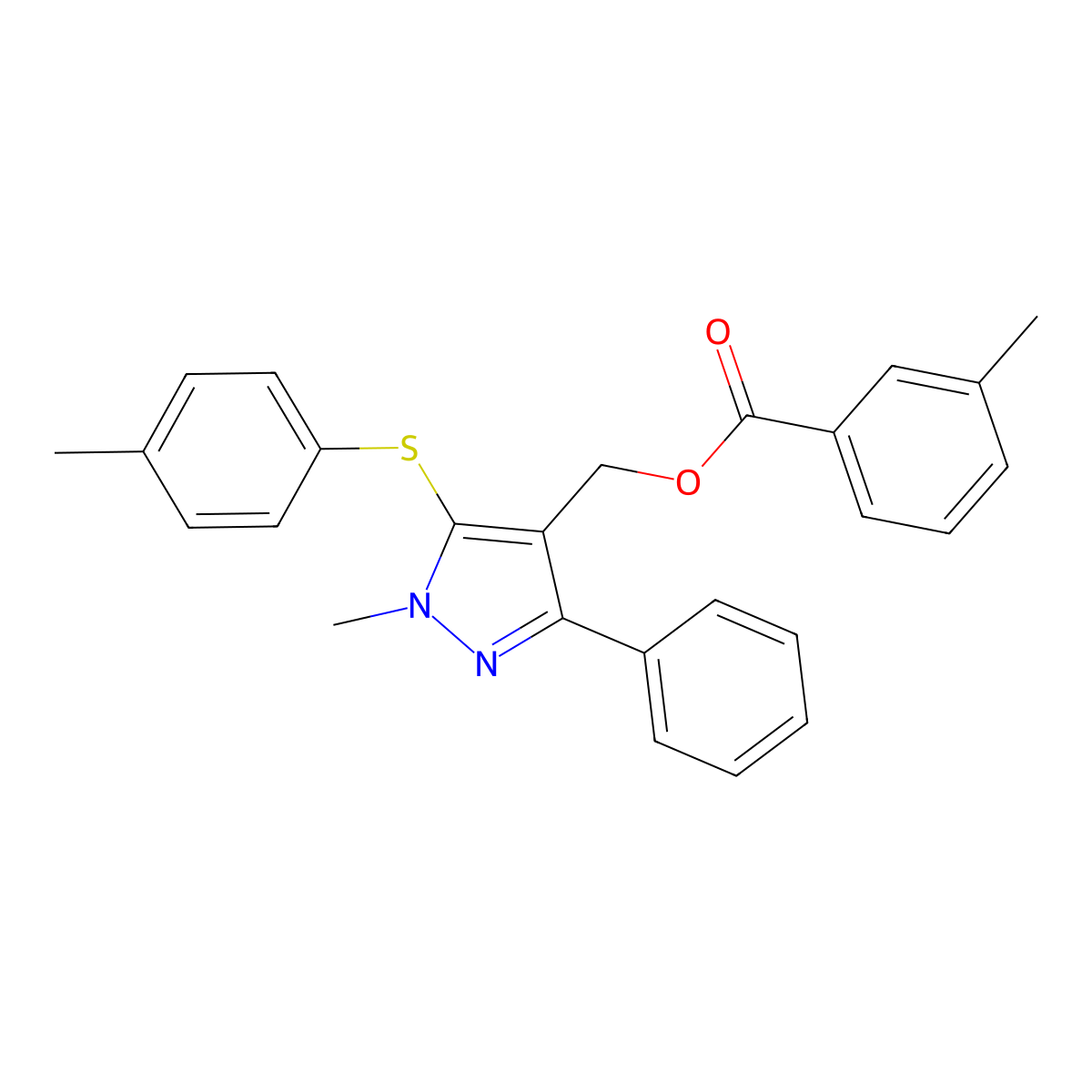 {1-methyl-5-[(4-methylphenyl)sulfanyl]-3-phenyl-1H-pyrazol-4-yl}methyl 3-methylbenzenecarboxylate molecular structure, CAS 318247-63-1