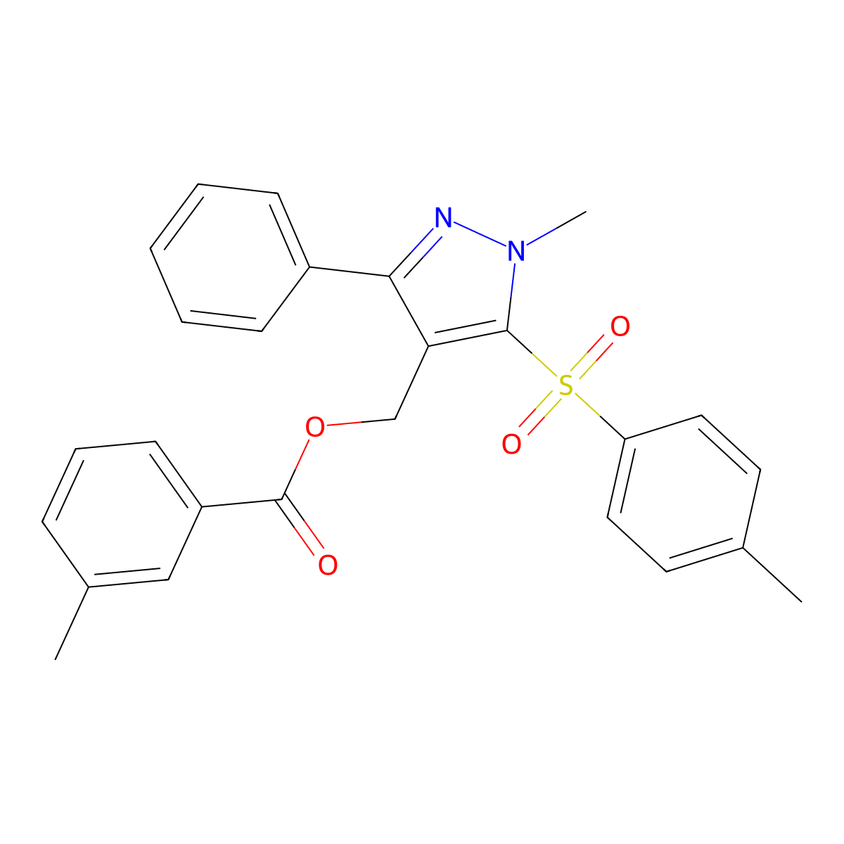 {1-methyl-5-[(4-methylphenyl)sulfonyl]-3-phenyl-1H-pyrazol-4-yl}methyl 3-methylbenzenecarboxylate molecular structure, CAS 318247-64-2