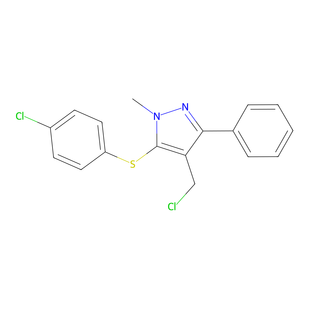 4-(chloromethyl)-5-[(4-chlorophenyl)sulfanyl]-1-methyl-3-phenyl-1H-pyrazole molecular structure, CAS 318247-65-3