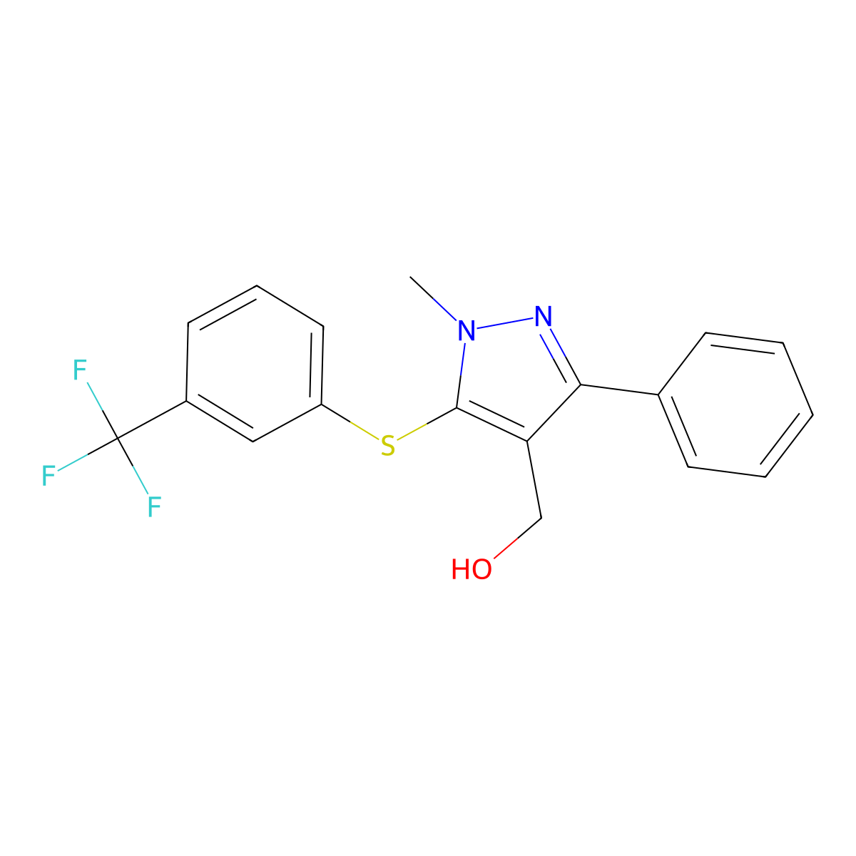 (1-Methyl-3-phenyl-5-{[3-(trifluoromethyl)phenyl]sulfanyl}-1H-pyrazol-4-YL)methanol molecular structure, CAS 318247-69-7