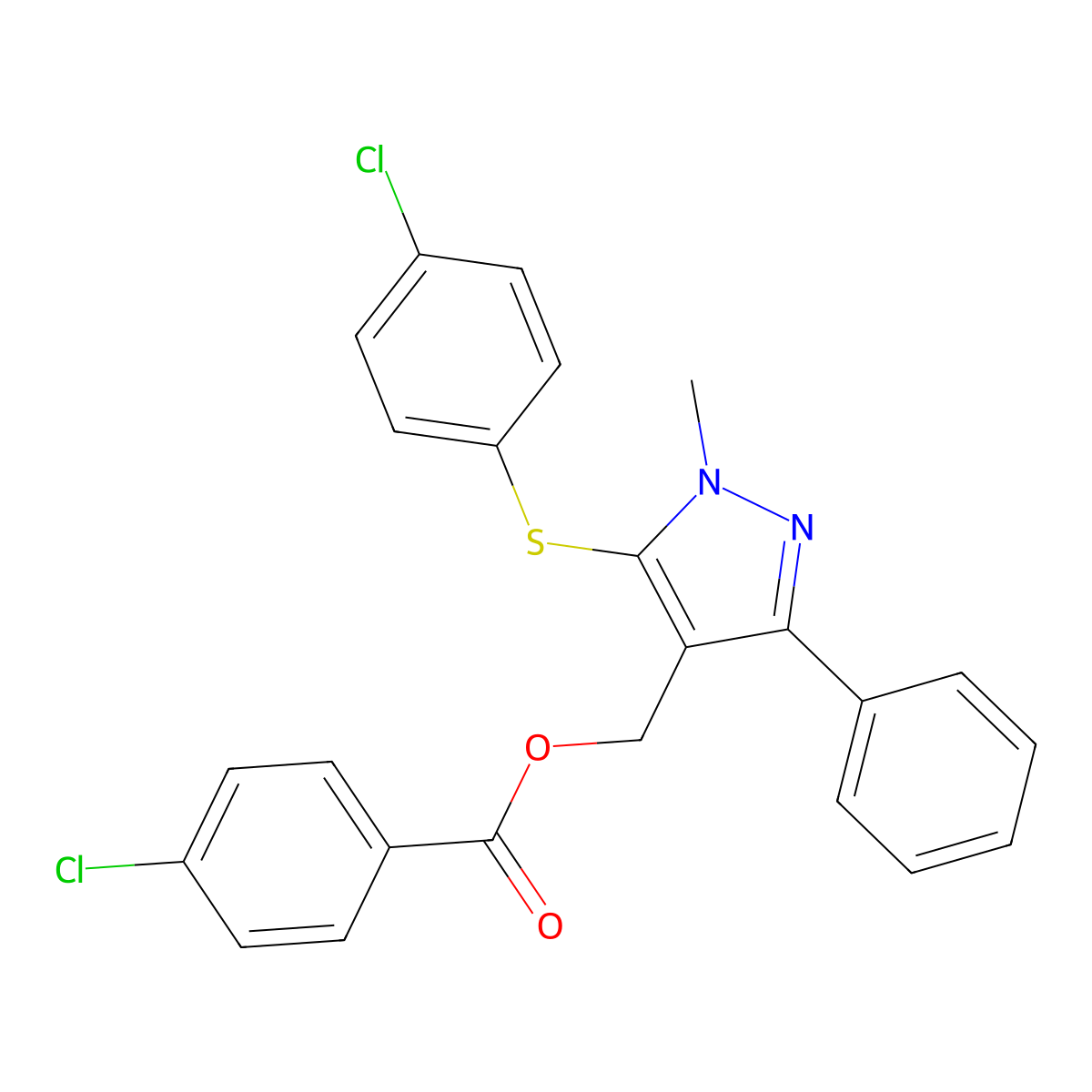 {5-[(4-chlorophenyl)sulfanyl]-1-methyl-3-phenyl-1H-pyrazol-4-yl}methyl 4-chlorobenzenecarboxylate molecular structure, CAS 318248-32-7