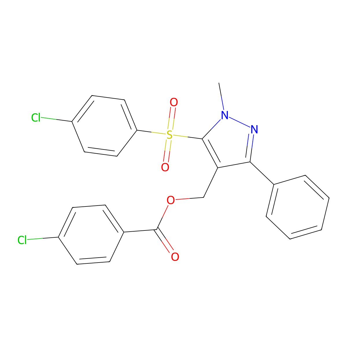{5-[(4-chlorophenyl)sulfonyl]-1-methyl-3-phenyl-1H-pyrazol-4-yl}methyl 4-chlorobenzenecarboxylate molecular structure, CAS 318248-33-8