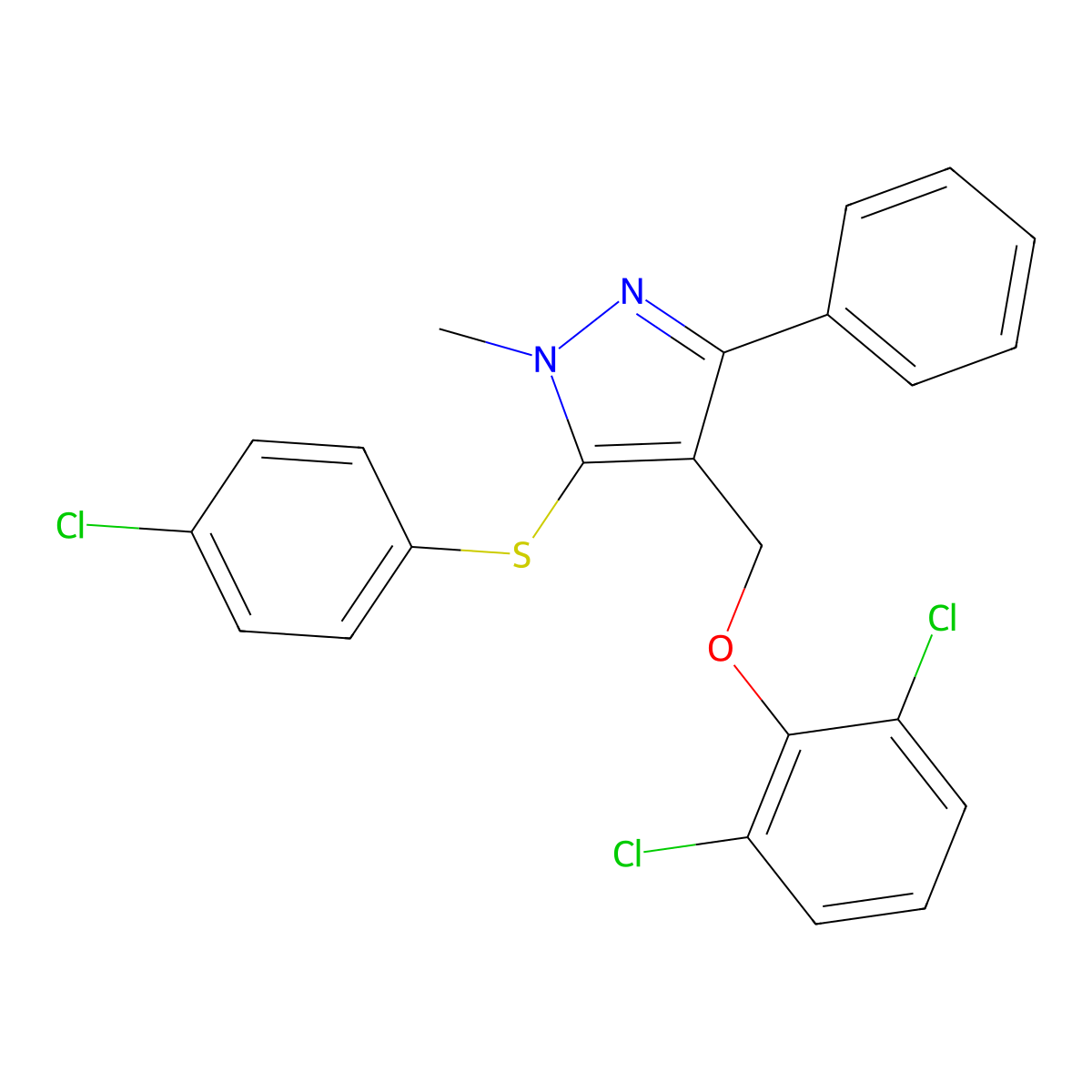 {5-[(4-chlorophenyl)sulfanyl]-1-methyl-3-phenyl-1H-pyrazol-4-yl}methyl 2,6-dichlorophenyl ether molecular structure, CAS 318248-34-9