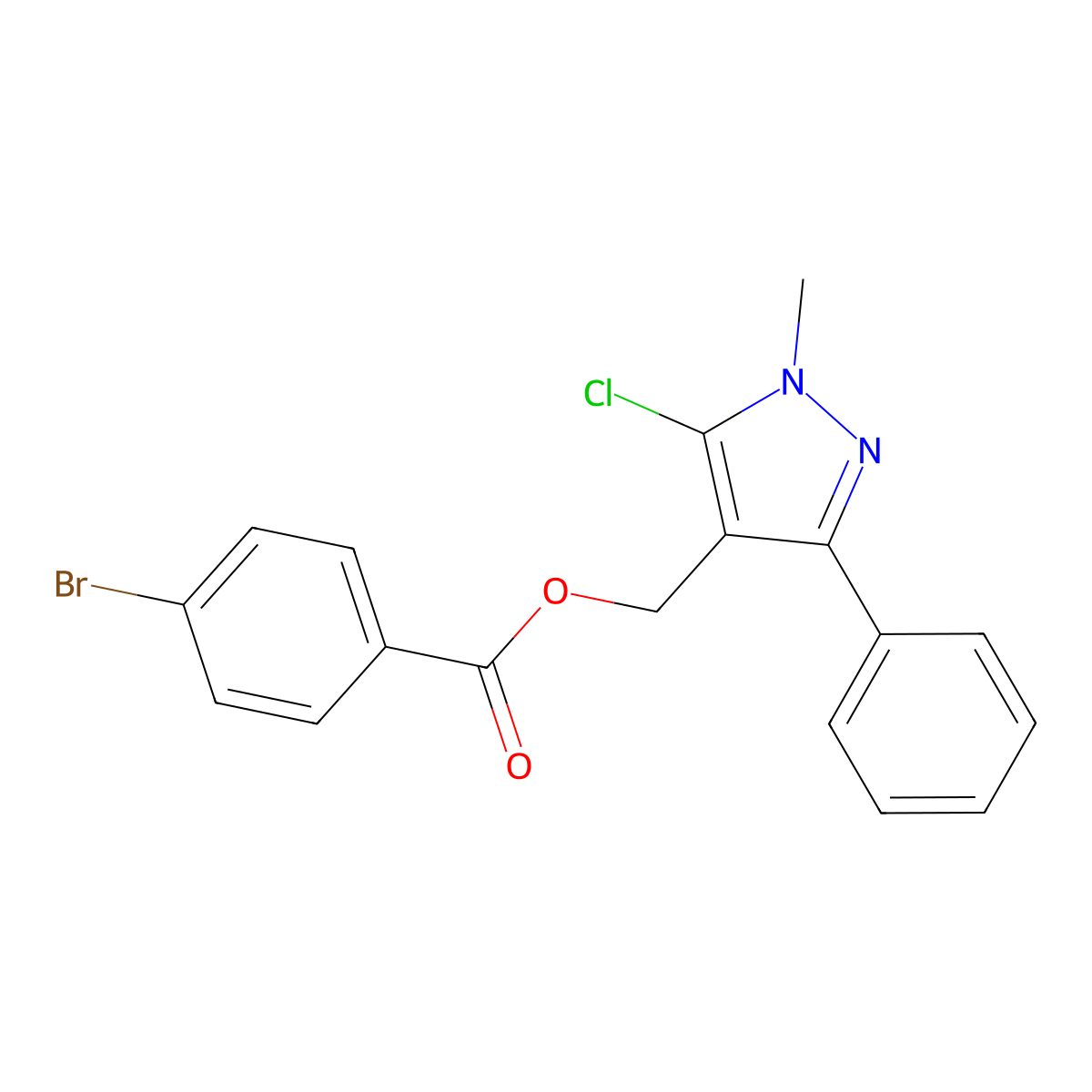 (5-chloro-1-methyl-3-phenyl-1H-pyrazol-4-yl)methyl 4-bromobenzenecarboxylate molecular structure, CAS 318248-35-0