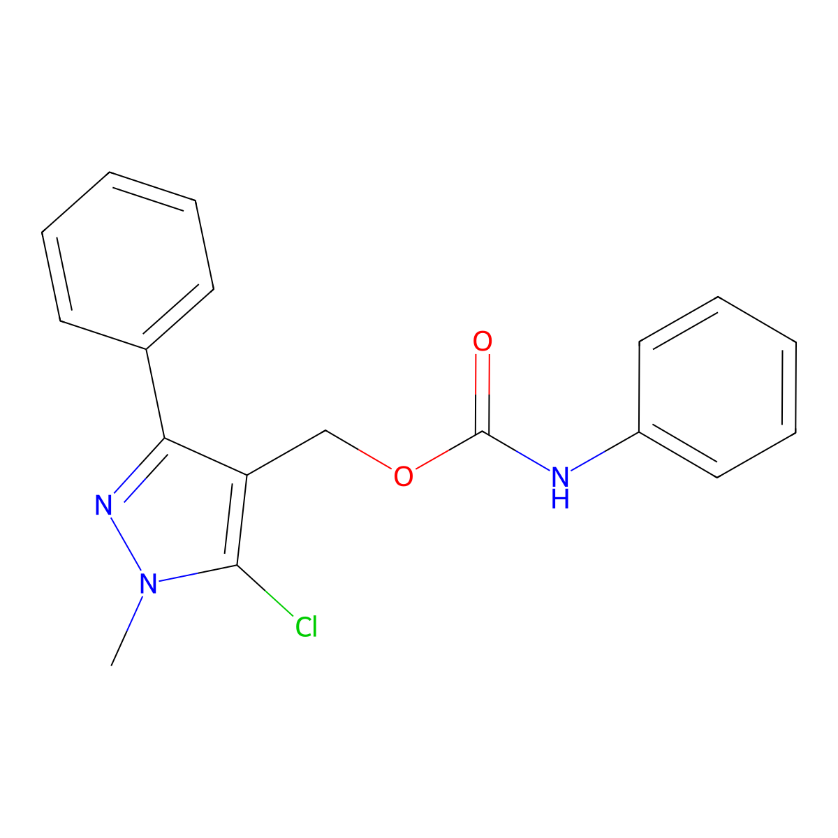 (5-chloro-1-methyl-3-phenyl-1H-pyrazol-4-yl)methyl N-phenylcarbamate molecular structure, CAS 318248-39-4