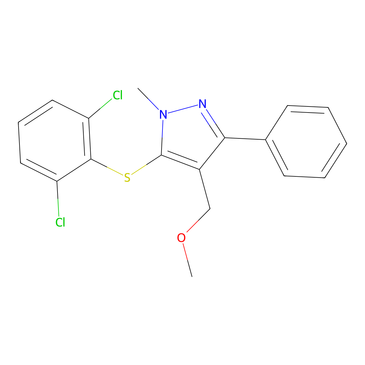 5-[(2,6-dichlorophenyl)sulfanyl]-4-(methoxymethyl)-1-methyl-3-phenyl-1H-pyrazole molecular structure, CAS 318248-42-9