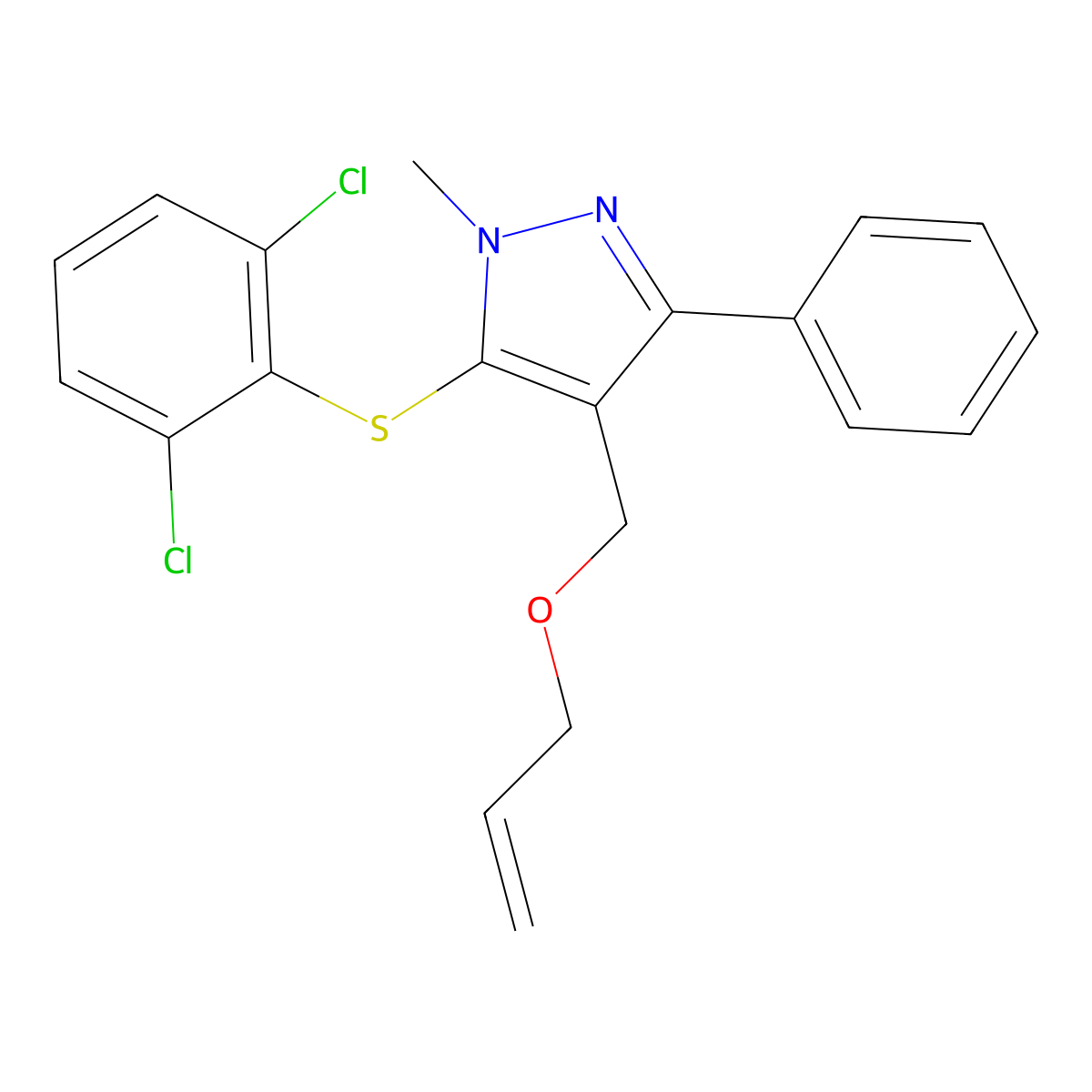 5-(2,6-Dichlorophenyl)sulfanyl-1-methyl-3-phenyl-4-(prop-2-enoxymethyl)pyrazole molecular structure, CAS 318248-43-0