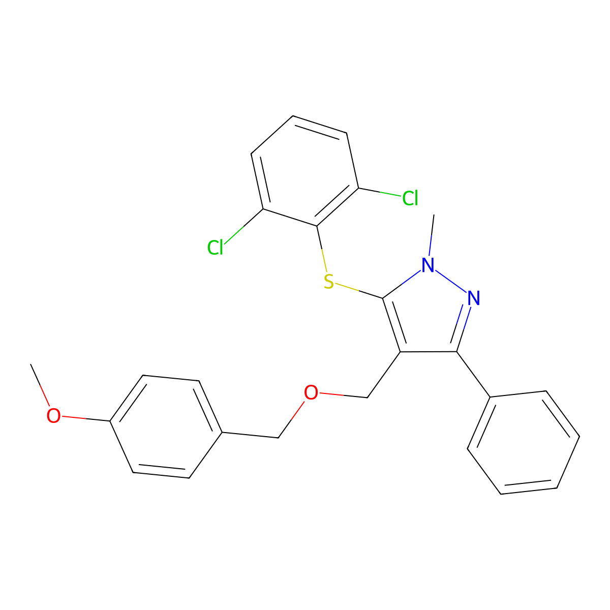 5-[(2,6-dichlorophenyl)sulfanyl]-4-{[(4-methoxybenzyl)oxy]methyl}-1-methyl-3-phenyl-1H-pyrazole molecular structure, CAS 318248-44-1