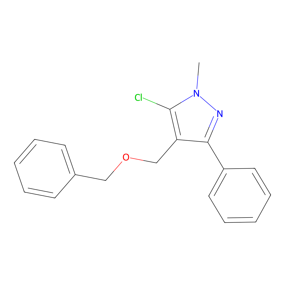 4-[(benzyloxy)methyl]-5-chloro-1-methyl-3-phenyl-1H-pyrazole molecular structure, CAS 318248-45-2